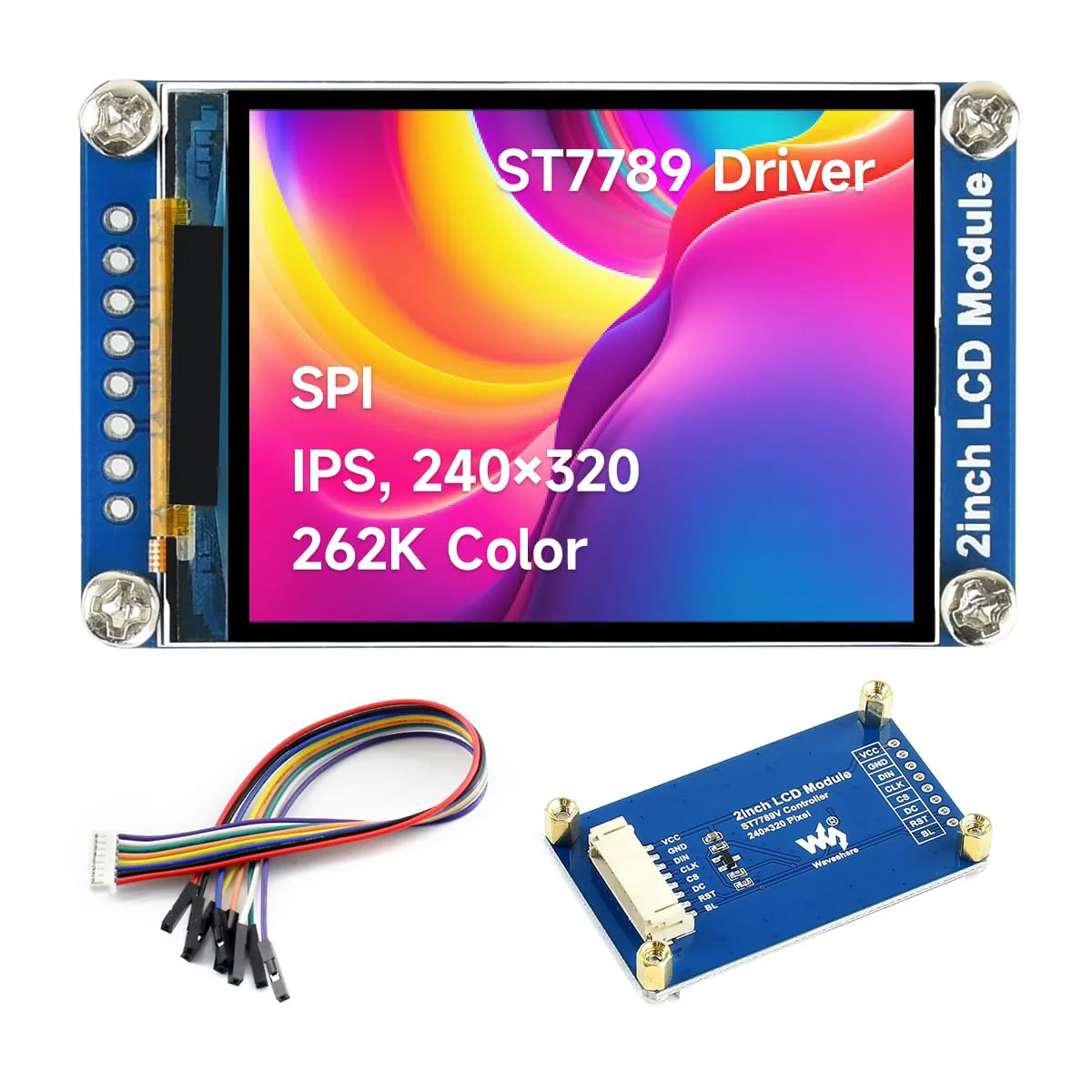 Waveshare 2inch LCD Display Module, Compatible with Raspberry Pi/Pi zero/Arduino/Esp32, with ST7789 Driver, 262K Color, IPS Screen, 240×320 Resolution, SPI Interface