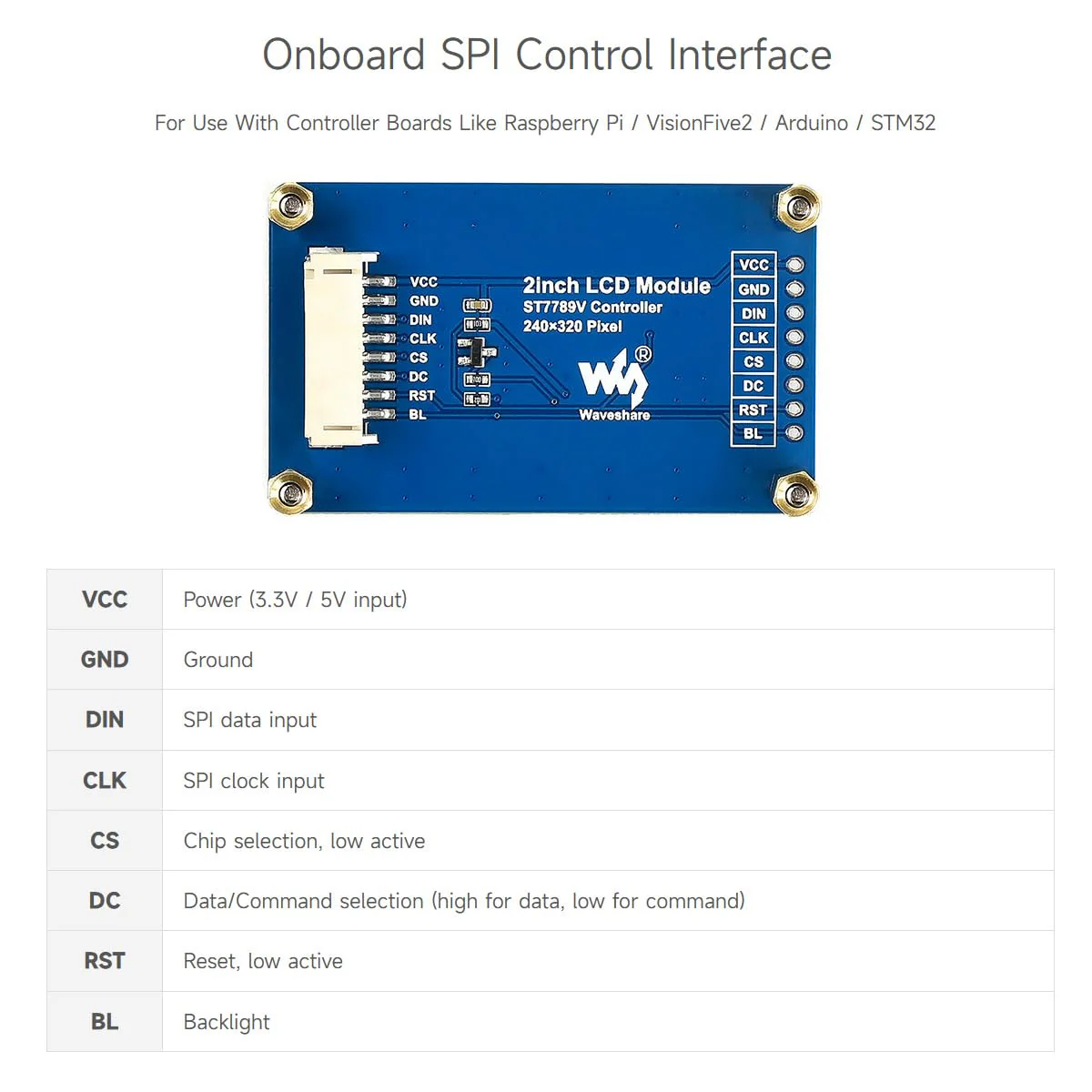 Waveshare 2inch LCD Display Module, Compatible with Raspberry Pi/Pi zero/Arduino/Esp32, with ST7789 Driver, 262K Color, IPS Screen, 240×320 Resolution, SPI Interface - Image 5