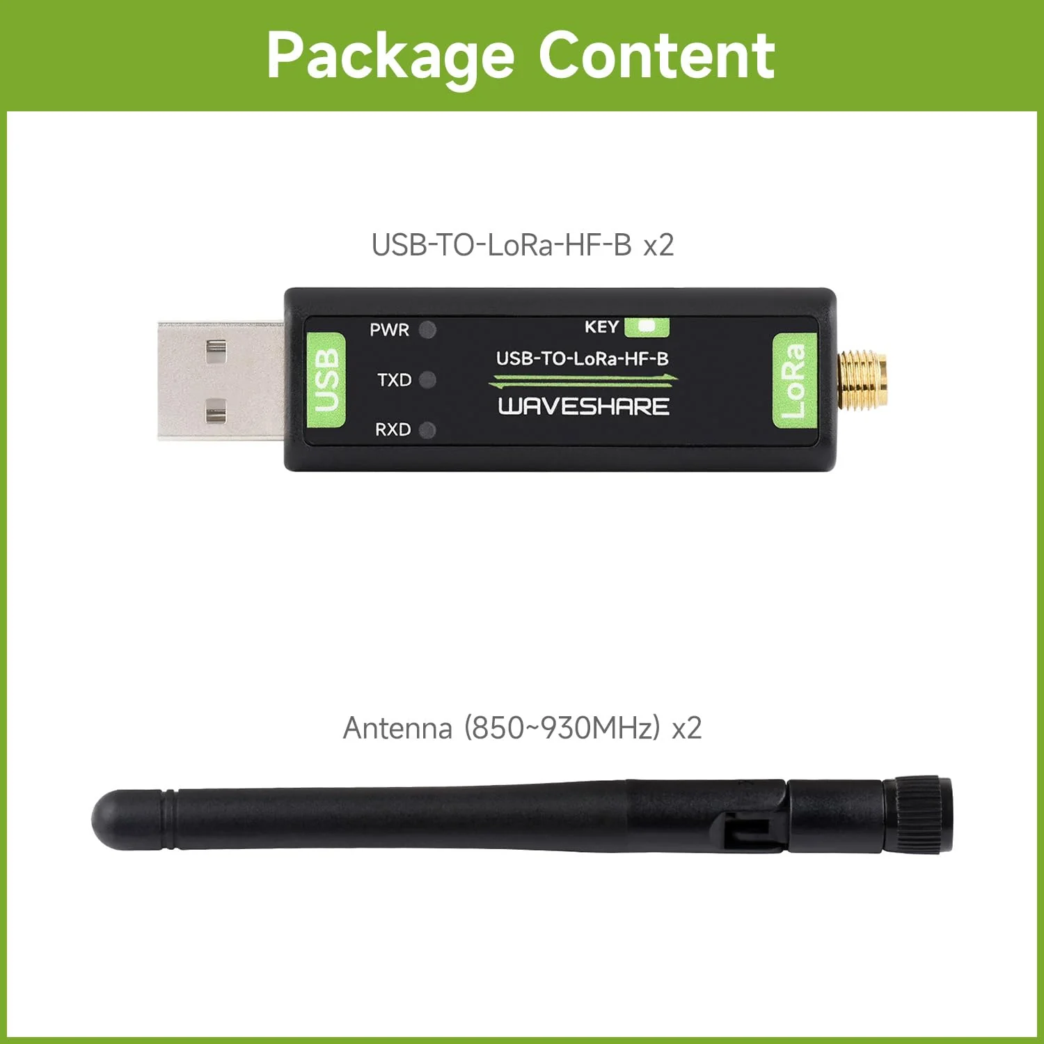 Waveshare 2PCS USB to LoRa Data Transfer Module, Based On SX1262, Suitable for Data Acquisition in Industry and Agriculture-XTAL Crystal oscillator-2PCS Version - Image 2