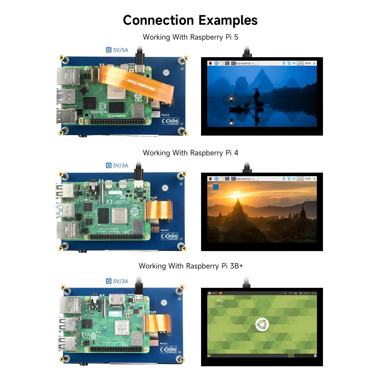 waveshare 5inch Capacitive Touch Display Compatible with Raspberry Pi 5/4B/3B+/3A+/3B/2B/B+/A+/CM3/3+/4 800×480 Resolution DSI Interface - Image 4