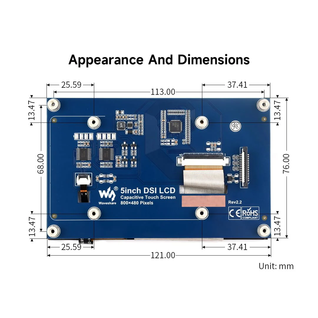 waveshare 5inch Capacitive Touch Display Compatible with Raspberry Pi 5/4B/3B+/3A+/3B/2B/B+/A+/CM3/3+/4 800×480 Resolution DSI Interface - Image 6