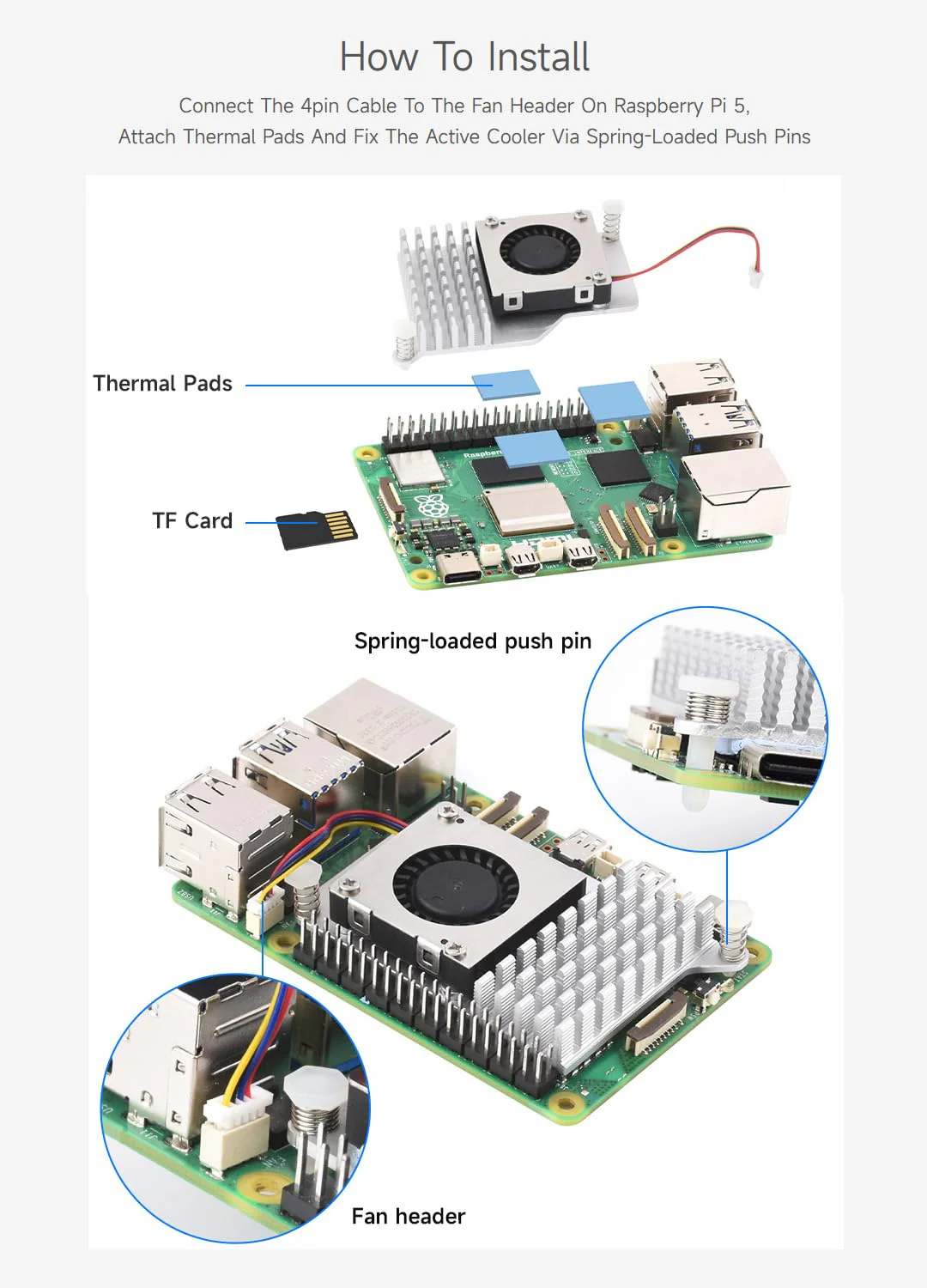 Waveshare Active Cooler (B) for Raspberry Pi 5, Active Cooling Fan, Aluminium Heatsink, with Thermal Pads - Image 5