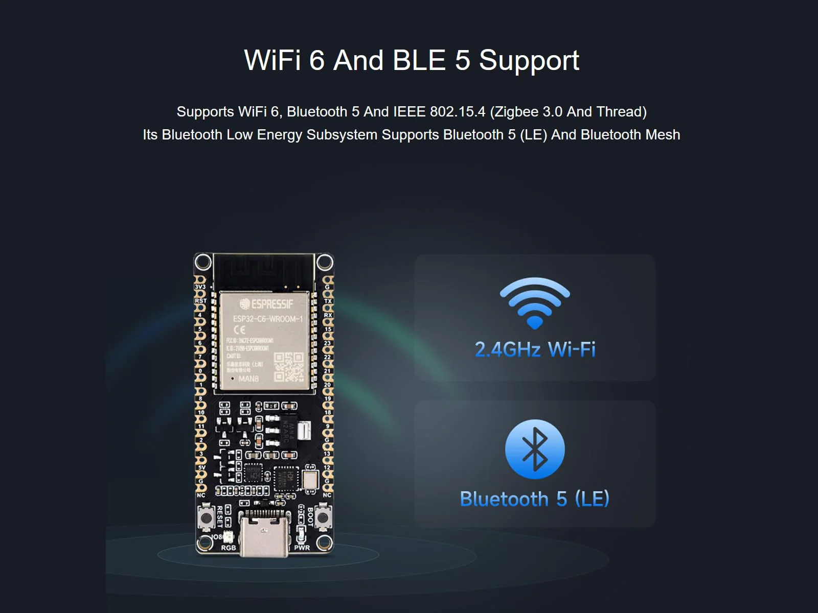 waveshare ESP32-C6 RISC-V Microcontroller Development Board Integrated WiFi 6, Bluetooth 5 and IEEE 802.15.4 (Zigbee 3.0&Thread), Adopts ESP32-C6-WROOM-1-N8 Module, Support USB and UART Development - Image 3