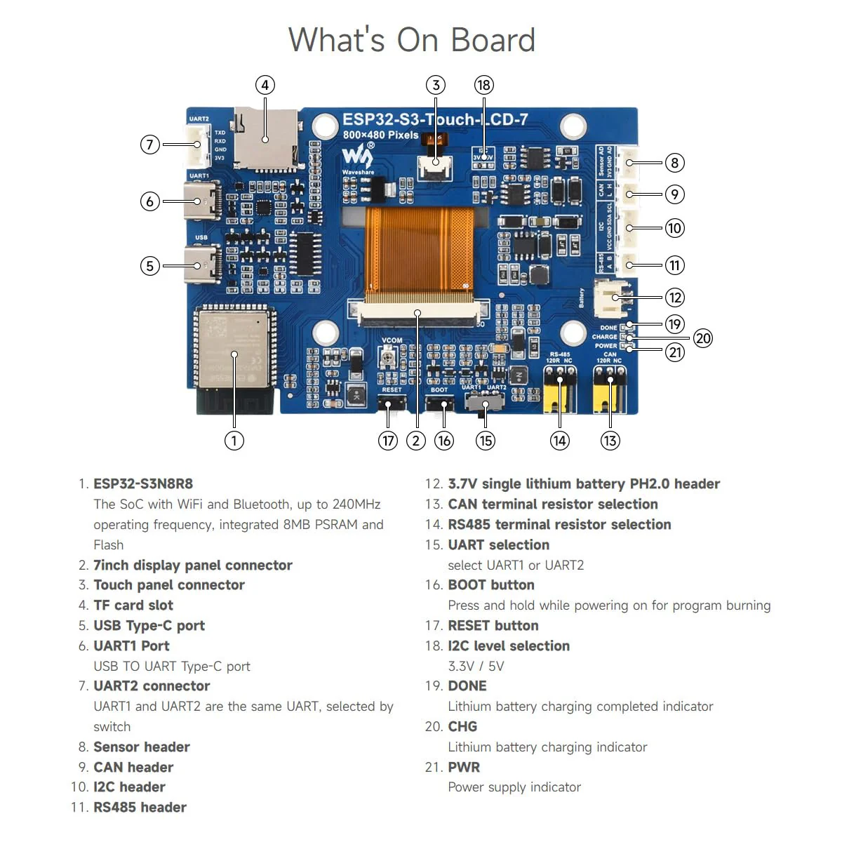 Waveshare ESP32-S3 7inch Capacitive Touch LCD Development Board, ESP32 with Display, 800×480, 5-Point Touch, Up to 240MHz Frequency, Supports WiFi & Bluetooth, with Onboard Antenna - Image 6
