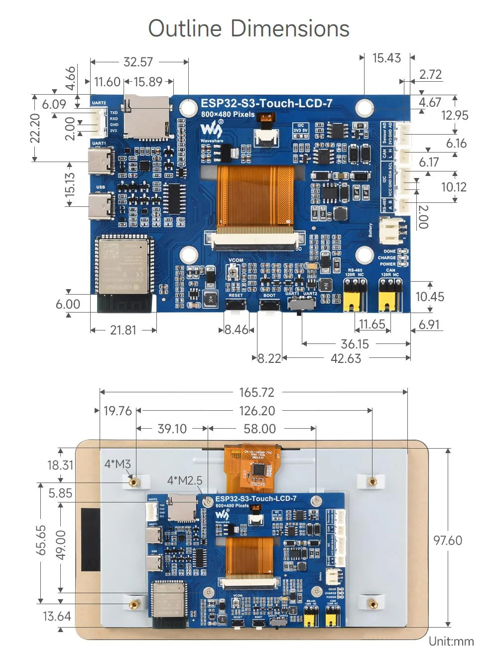 Waveshare ESP32-S3 7inch Capacitive Touch LCD Development Board, ESP32 with Display, 800×480, 5-Point Touch, Up to 240MHz Frequency, Supports WiFi & Bluetooth, with Onboard Antenna - Image 8