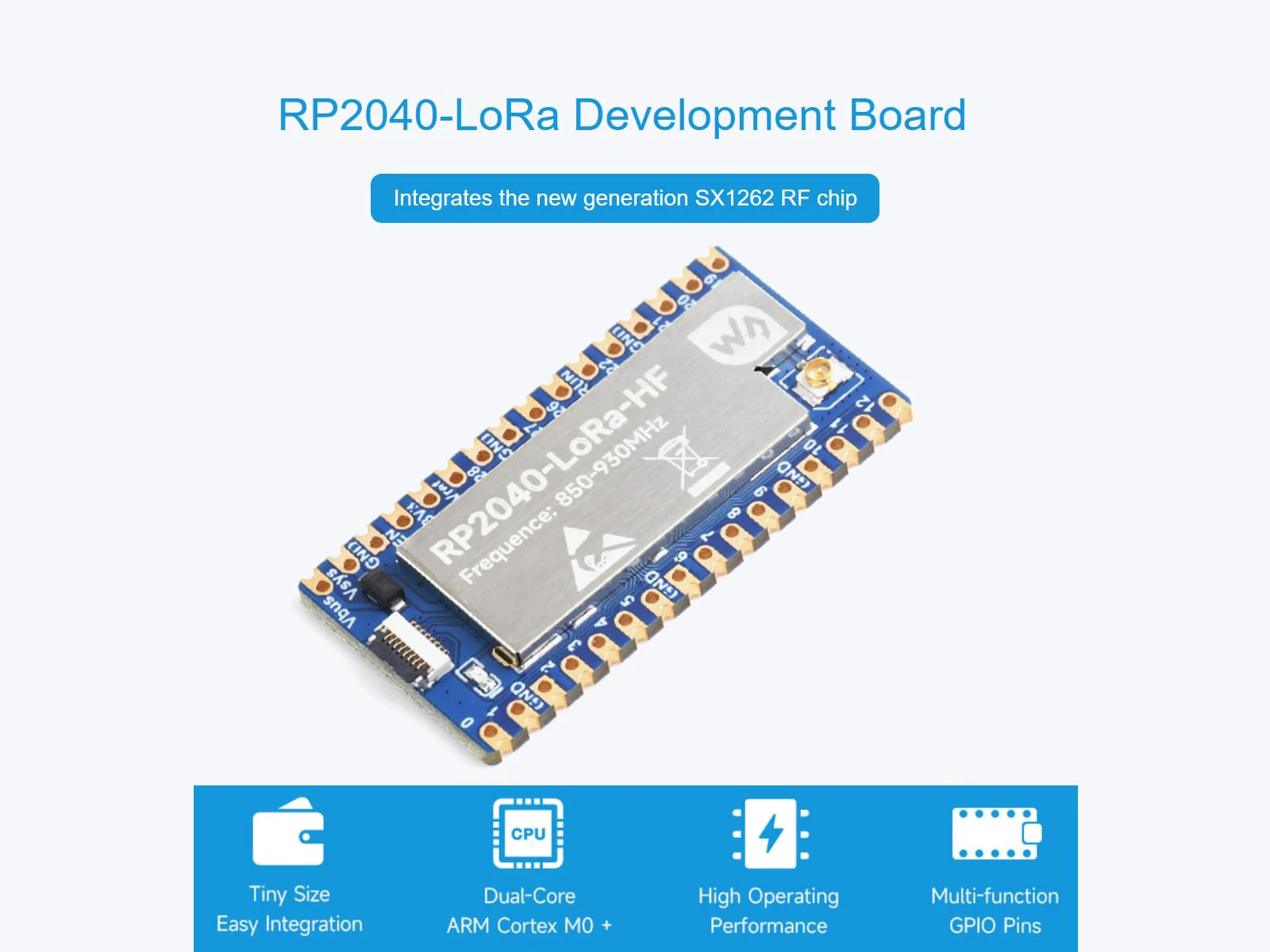 Waveshare LoRa Development Board Kit Based on Raspberry Pi RP2040 Microcontroller Chip, Integrate SX1262 RF Chip, 850~930MHz Frequency, Programmable Emit Power up to 22dBm, Long-Range Communication - Image 2