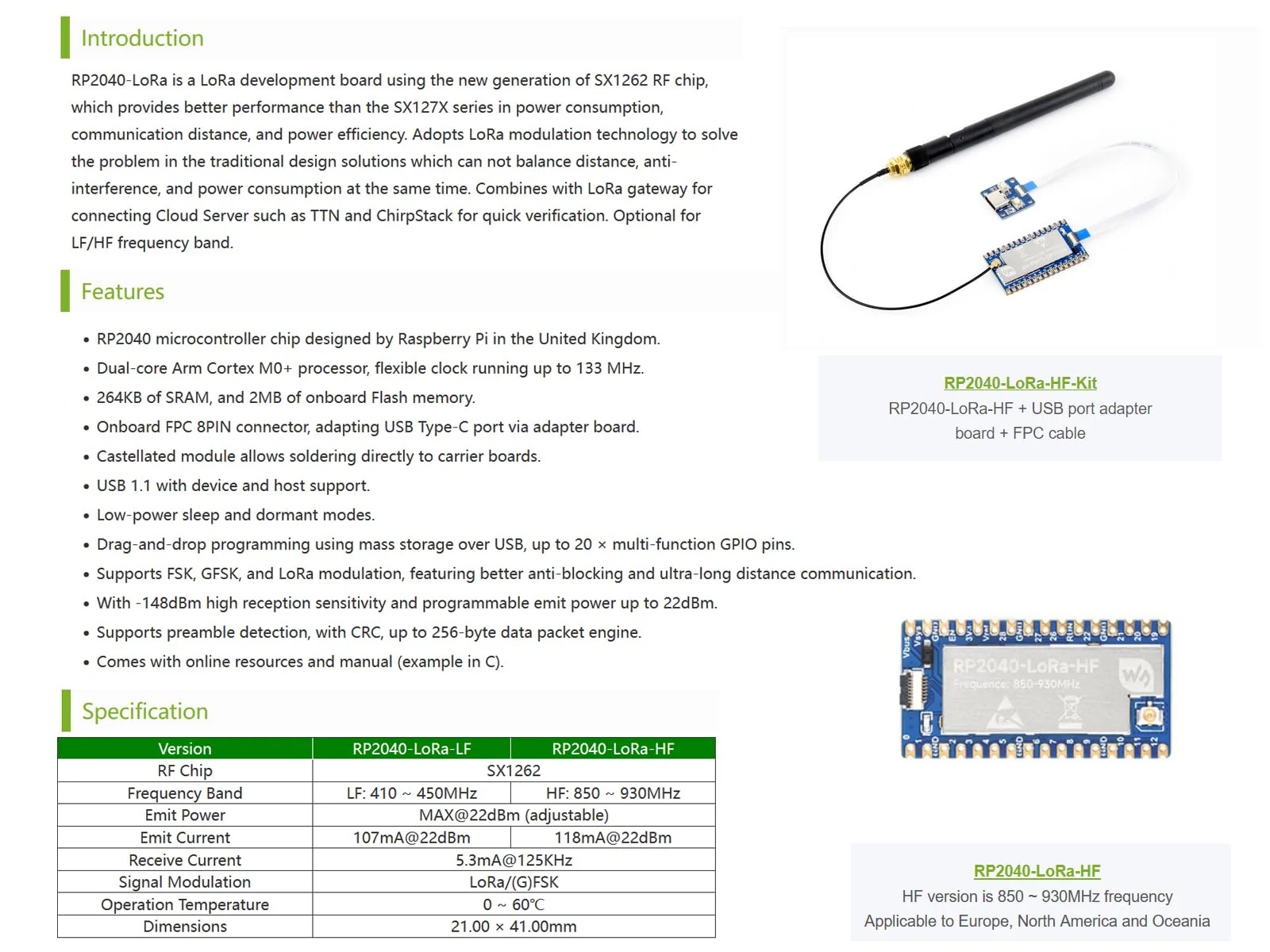 Waveshare LoRa Development Board Kit Based on Raspberry Pi RP2040 Microcontroller Chip, Integrate SX1262 RF Chip, 850~930MHz Frequency, Programmable Emit Power up to 22dBm, Long-Range Communication - Image 3