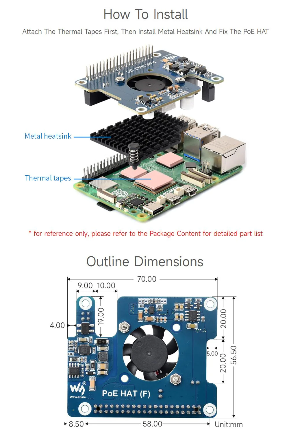 Waveshare PoE HAT (F) Compatible with Raspberry Pi 5, High Power, Onboard Cooling Fan, with Metal Heatsink, Supports 802.3af/at Network Standard - Image 7
