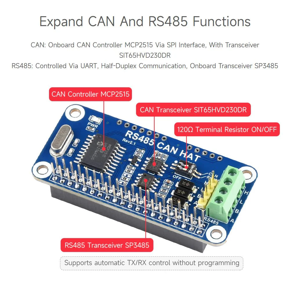 Waveshare RS485 CAN HAT Supports Raspberry Pi Series Boards Allows Stable Long-Distance Communication - Image 6