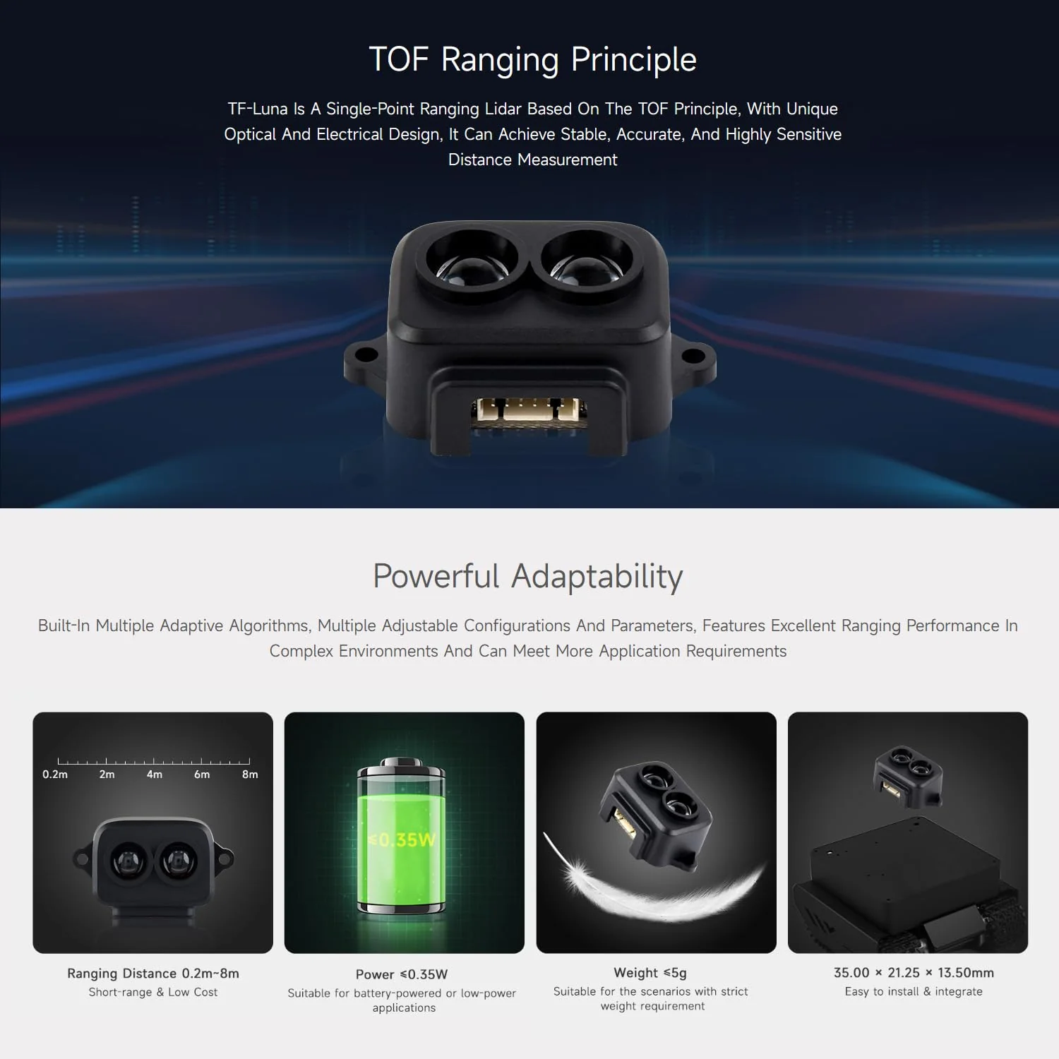 Waveshare TF-Luna Lidar Ranging Sensor, Compatible with Raspberry Pi 5/4B/3B/Zero/Zero W/Zero 2W/Pico/Pico W/Pico WH, 8m Ranging Distance, Mini Laser Ranging Module, TOF Ranging Principle - Image 5