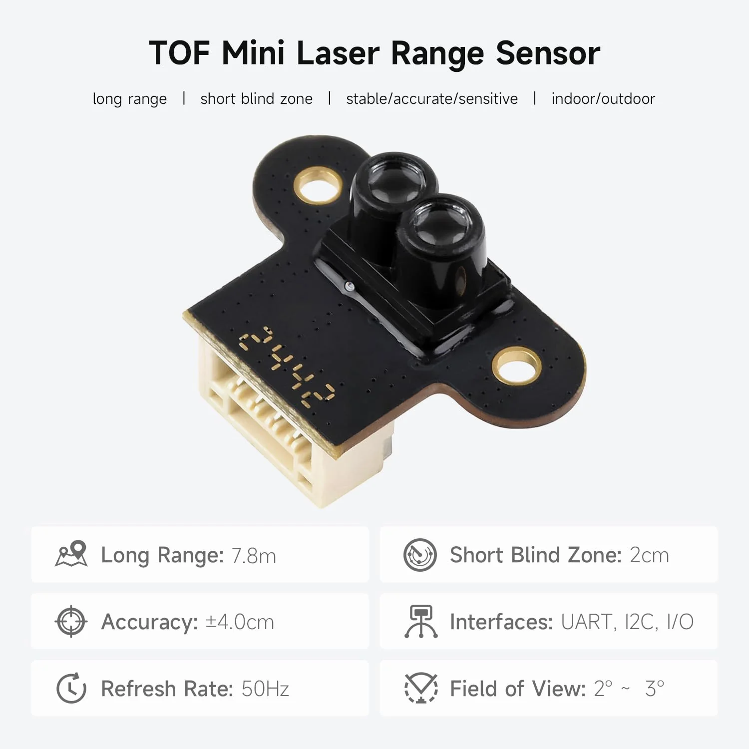 Waveshare TOF (Time of Flight) Mini Laser Range Sensor, UART / I2C Communication Support, Long Range - Image 3