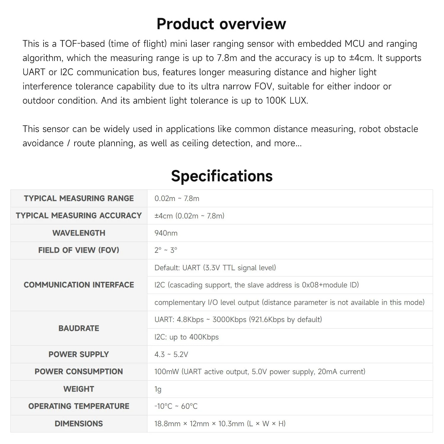 Waveshare TOF (Time of Flight) Mini Laser Range Sensor, UART / I2C Communication Support, Long Range - Image 4