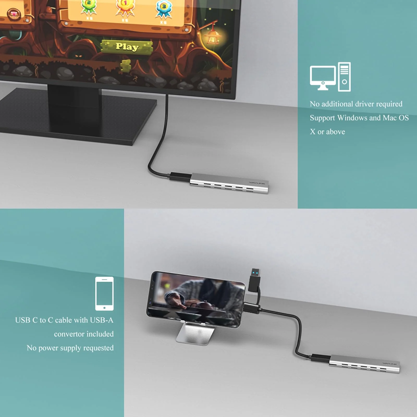 WAVLINK NVMe Enclosure, NVMe to USB 10Gbps Aluminum External M.2 NVMe and SATA SSD Enclosure, Supports UASP Trim for M-Key/B+M Key NVMe PCIe and SATA SSDs in Sizes 2230/2242/2260/2280, up to 8TB - Image 3