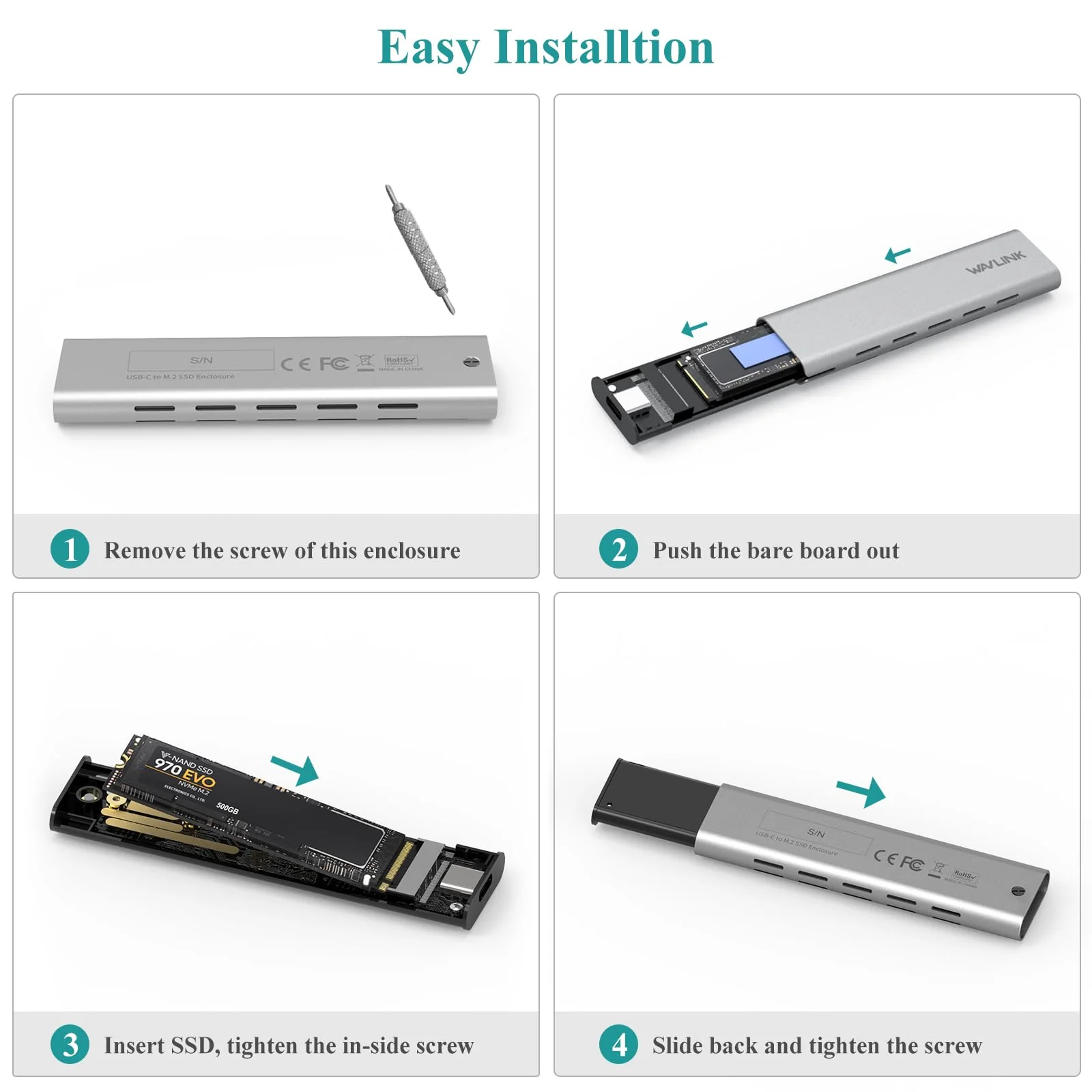 WAVLINK NVMe Enclosure, NVMe to USB 10Gbps Aluminum External M.2 NVMe and SATA SSD Enclosure, Supports UASP Trim for M-Key/B+M Key NVMe PCIe and SATA SSDs in Sizes 2230/2242/2260/2280, up to 8TB - Image 5