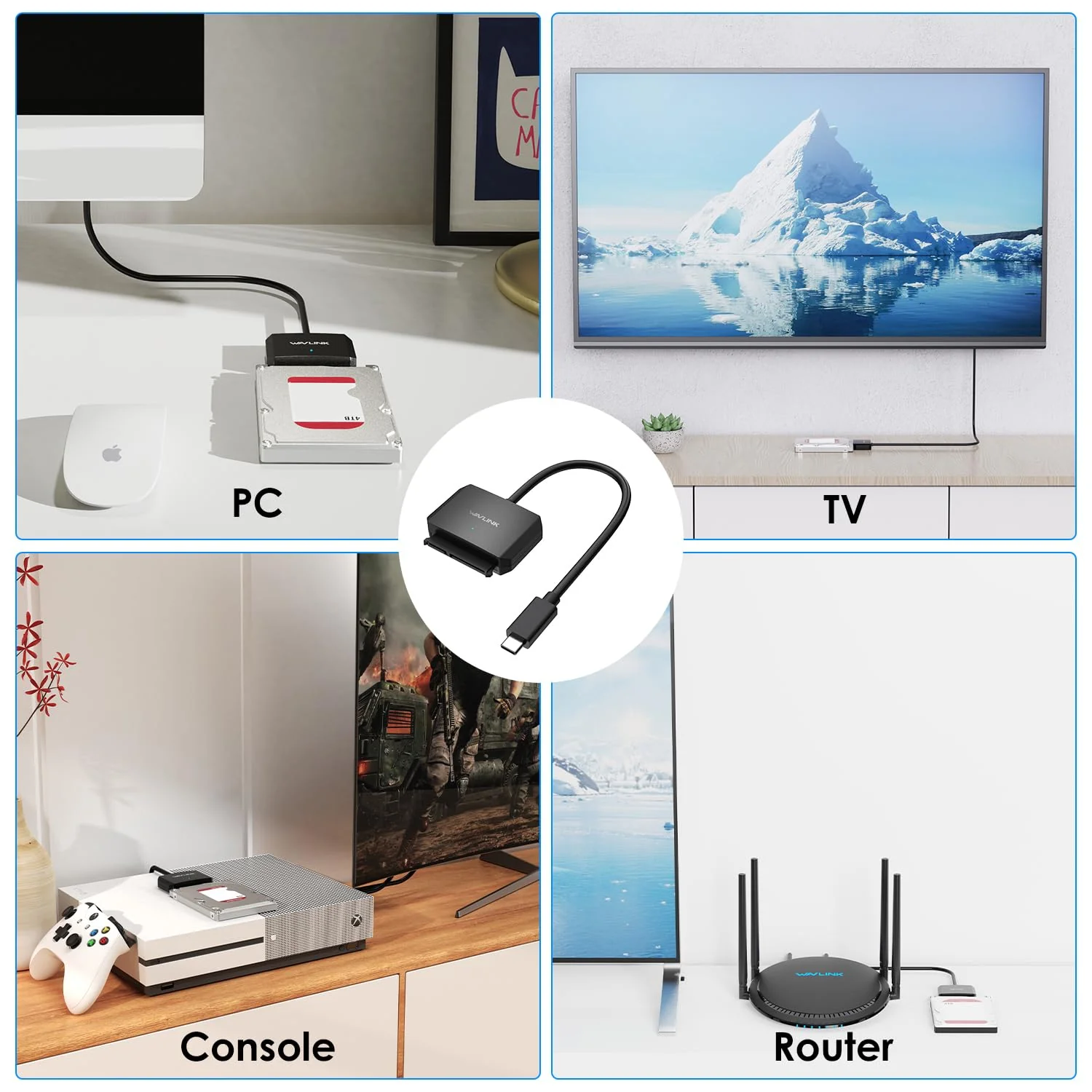 WAVLINK SATA to USB Type-C Hard Drive Cable, 5Gbps USB C to Sata Cable Support UASP, External Hard Drive SATA I/II/III Connector 2.5" SSD/HDD and 3.5" HDD up to 20TB, Power Adapter Included USB Type C - Power Adapter Included - Image 5