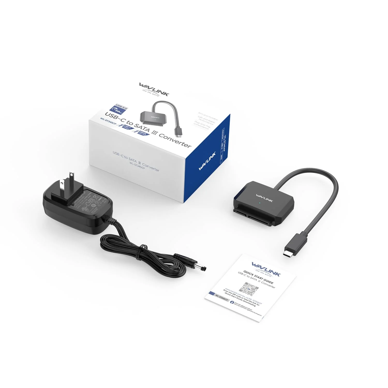 WAVLINK SATA to USB Type-C Hard Drive Cable, 5Gbps USB C to Sata Cable Support UASP, External Hard Drive SATA I/II/III Connector 2.5" SSD/HDD and 3.5" HDD up to 20TB, Power Adapter Included USB Type C - Power Adapter Included - Image 6