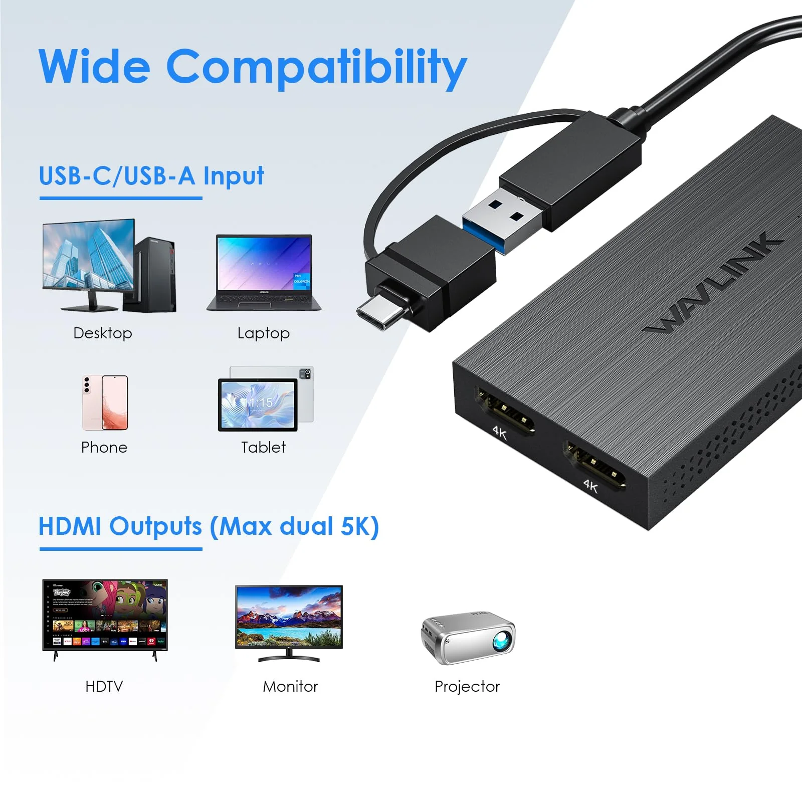 WAVLINK USB 3.0 or USB C to Dual HDMI Splitter Extended Display for Dual Monitor, Displaylink Adapter Dual HDMI 4K 60Hz for Apple Mac M1/M2/M3 or Windows 10/11, USB A/C to HDMI 4K Output USB to Dual HDMI 4K - Image 5