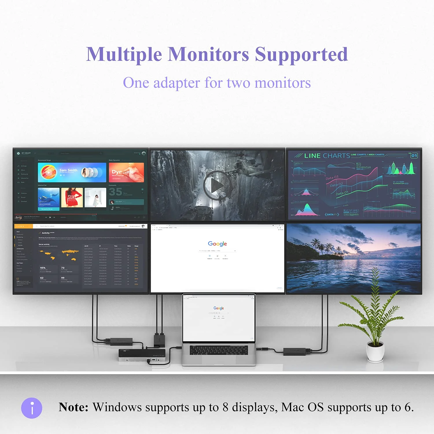 WAVLINK USB C or USB 3.0 to Dual HDMI Adapter, 1080P@60Hz Dual Monitors for Windows 7/8/8.1/10/11, Mac OS 10.10+, ChromeOS, Android,Thunderbolt 3/4, Not Compatible with Linux, iPad OS USB to Dual HDMI Adapter - Image 2
