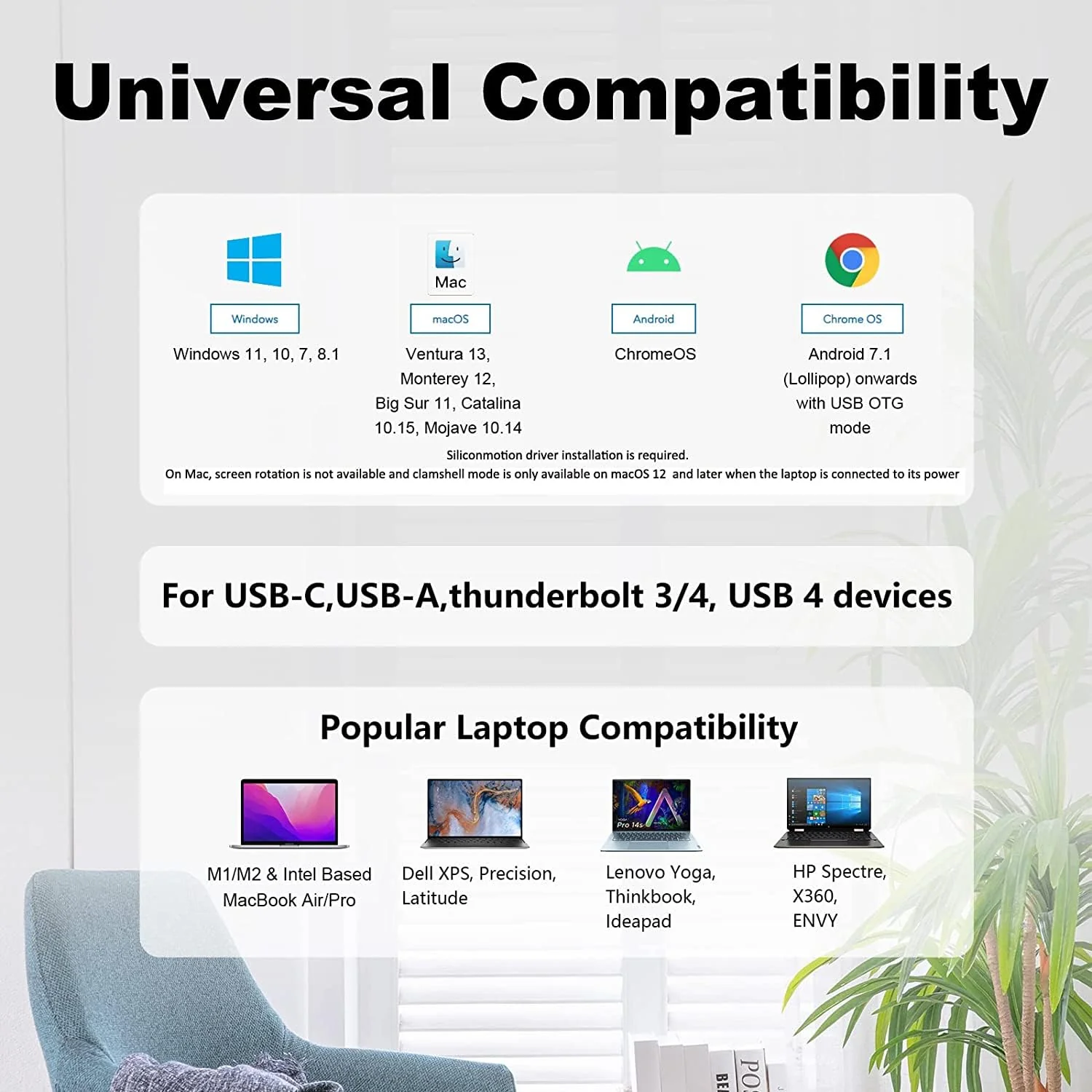 WAVLINK USB C or USB 3.0 to Dual HDMI Adapter, 1080P@60Hz Dual Monitors for Windows 7/8/8.1/10/11, Mac OS 10.10+, ChromeOS, Android,Thunderbolt 3/4, Not Compatible with Linux, iPad OS USB to Dual HDMI Adapter - Image 4
