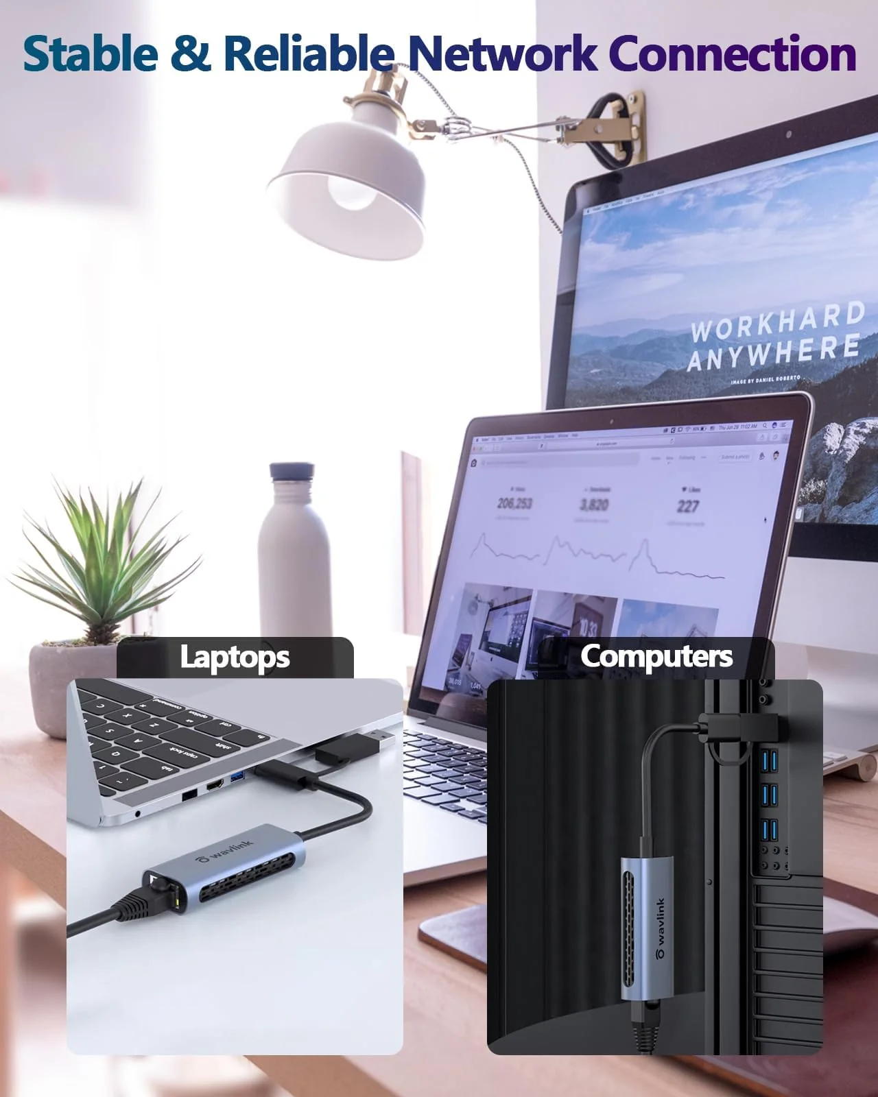 Wavlink USB C to Ethernet Adapter 2.5 Gbps, 2-in-1 USB to 2.5G Ethernet Adapter, USB-C to RJ45 Network Converter (Thunderbolt 4/3 Compatible), Aluminum Case for Windows, Mac OS, iPad OS and More. 2.5GbE - Image 7