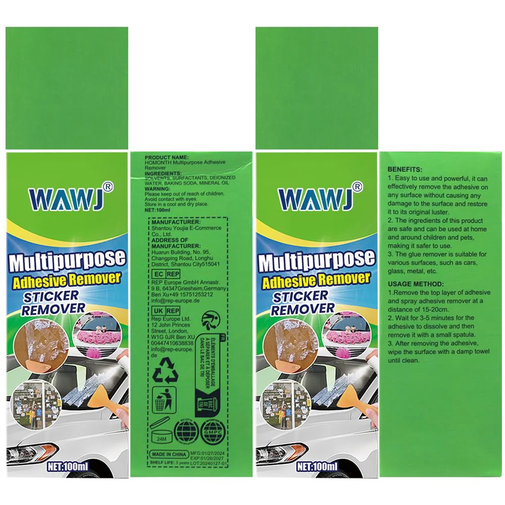 WAWJ® Label Remover, Multi-Purpose Adhesive Remover and Abrasion-Resistant Cleaner with Scraper, Quickly Removes Stubborn Labels, Adhesive Residues and Stickers from All Smooth Surfaces - Image 8