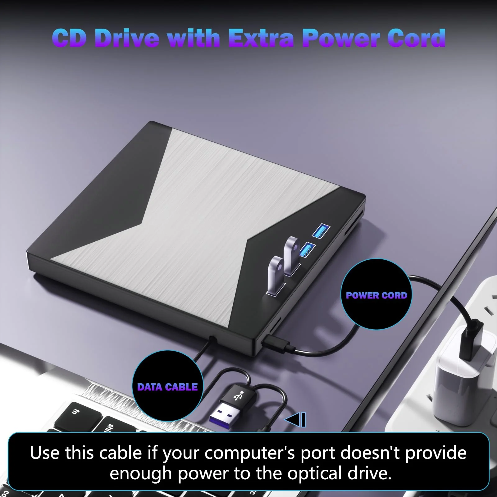 Wbacon External CD/DVD Drive for Laptop, DVD Player for Laptop, 8 in 1 Ultra-Slim CD Burner with 4 USB Ports and 2 TF/SD Card Slots, External Disk Drive Optical Compatible with Desktop Mac Windows - Image 7