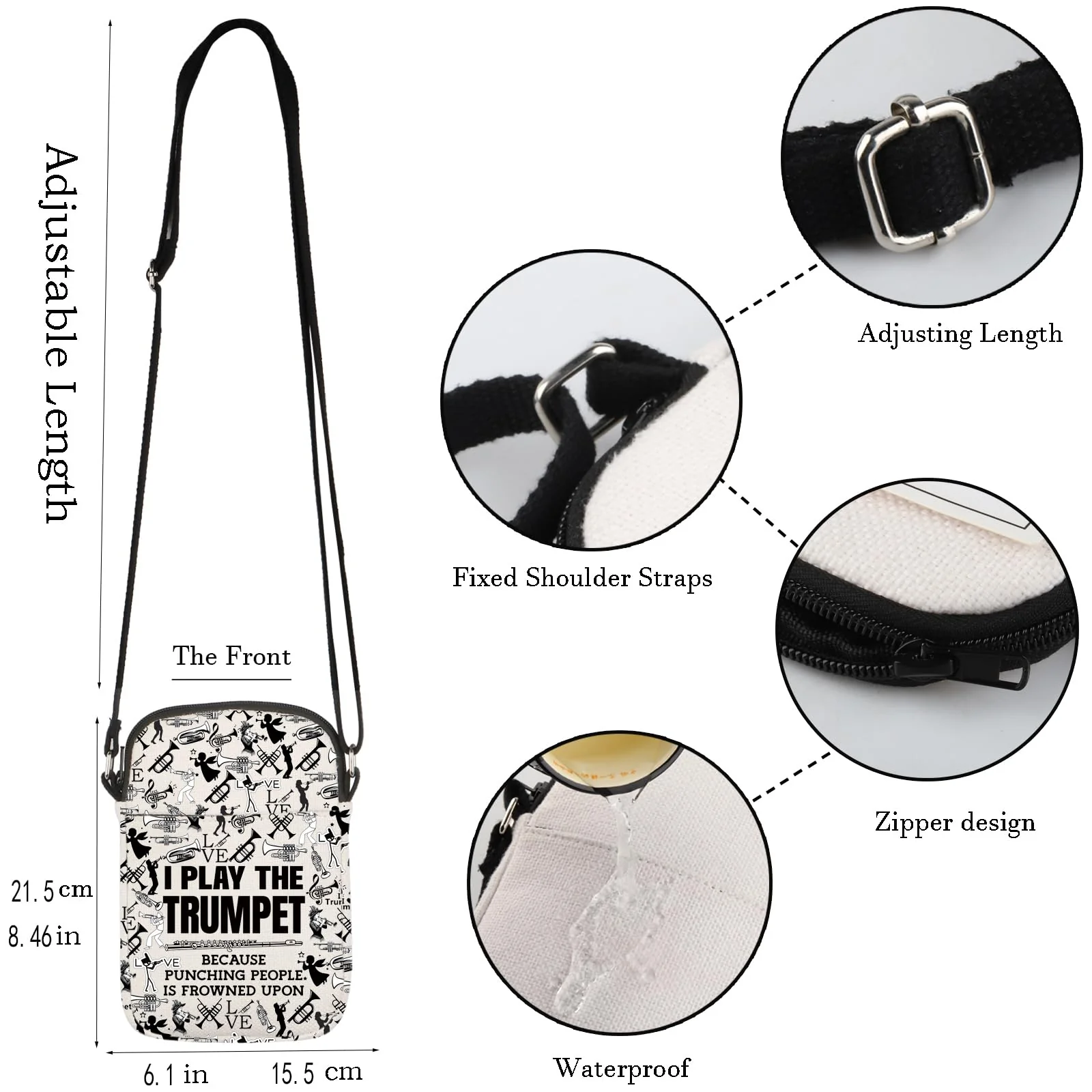 WCGXKO Orchestra Trumpeter Zipper Crossbody Bag Trumpet Player Gift Brass Band Trumpeter Messenger Bag for Trumpet Musician Play the Trumpet Cr - Image 2
