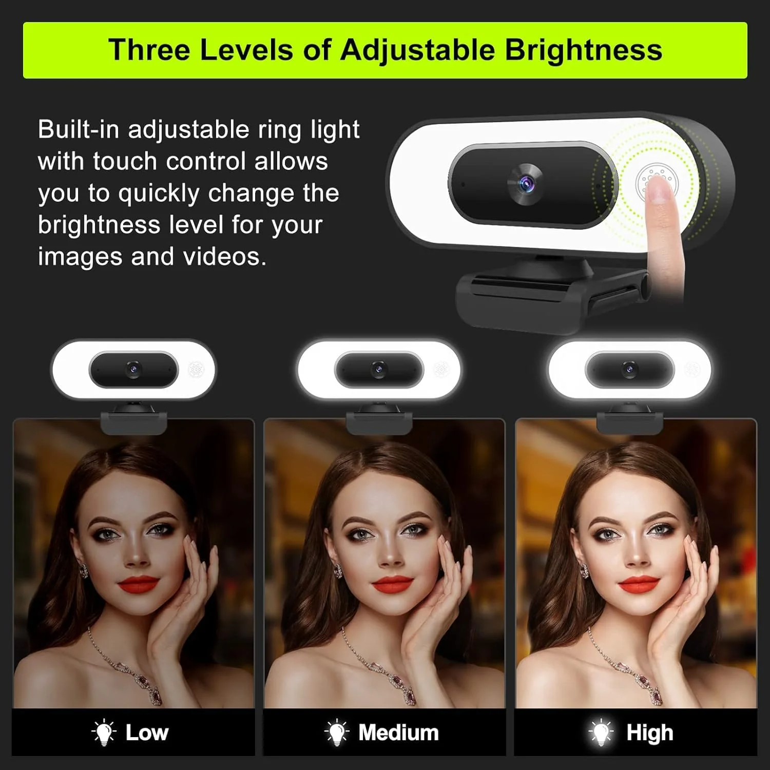 Webcam with Ring Light Microphone - Streaming Web Camera, 1080P Full HD Pro Camera for PC Mac Laptop Desktop, USB Computer Webcam with Privacy Cover and Tripod for Zoom Meeting Skype Teams Twitch Webcam with Light & Cover & Tripod - Image 3