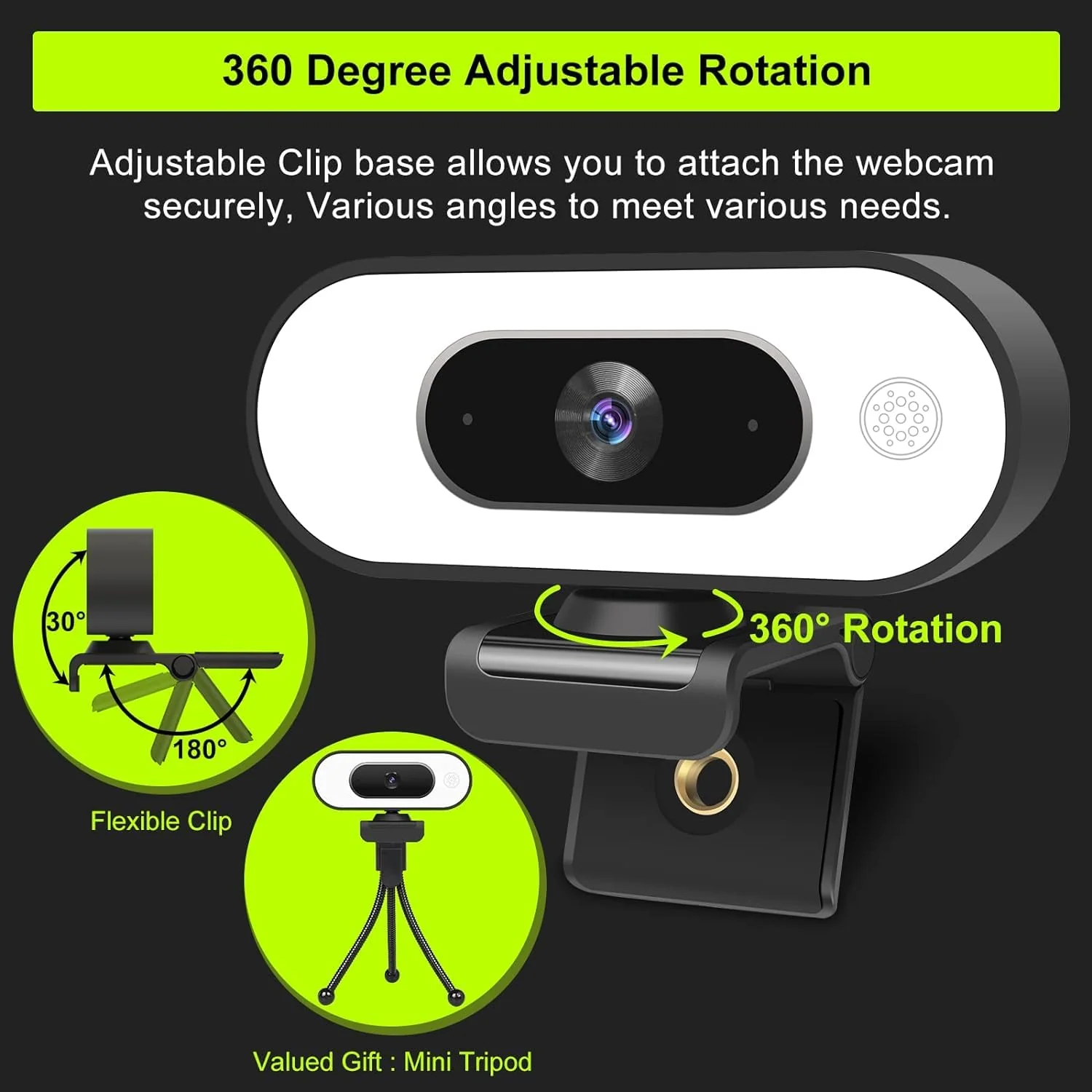 Webcam with Ring Light Microphone - Streaming Web Camera, 1080P Full HD Pro Camera for PC Mac Laptop Desktop, USB Computer Webcam with Privacy Cover and Tripod for Zoom Meeting Skype Teams Twitch Webcam with Light & Cover & Tripod - Image 5