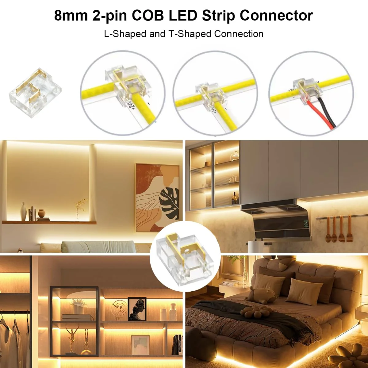 Wefomey 65.6ft COB LED Strip Light with Remote, 3000K Dimmable Bright Warm White Led Lights Strip, Flexible DC24V Led Tape Light for Bedroom, Kitchen, DIY Lighting (2 Rolls of 32.8ft) 65.6Ft-3000K Warm White - Image 7