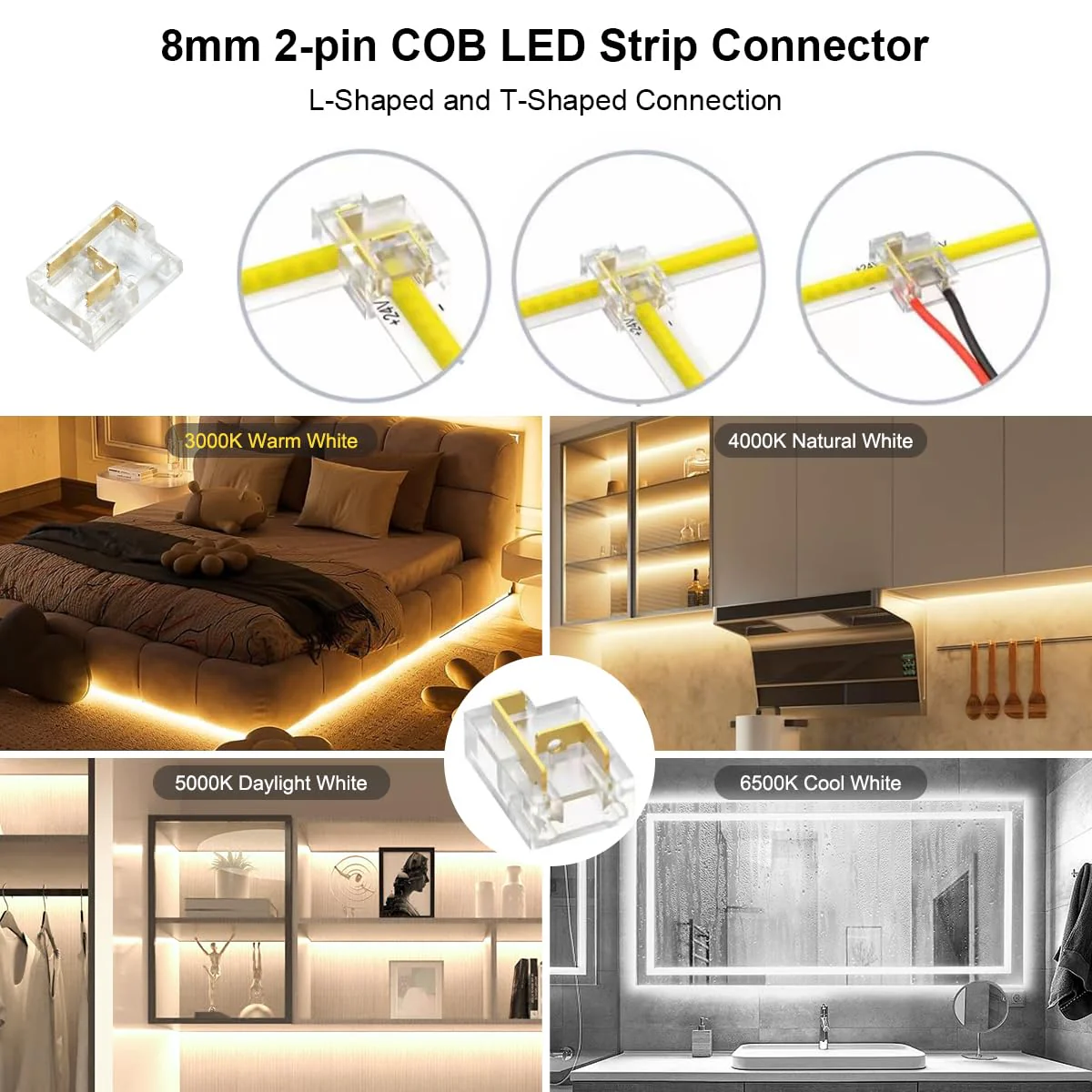 Wefomey COB LED Strip Light White, 16.5ft Dimmable 2700K-6500K High Density 3100LEDs 24V Flexible LED Tape Light with Remote and APP Control, for Under Cabinet Bedroom Kitchen DIY Lighting 16.4FT - Image 7