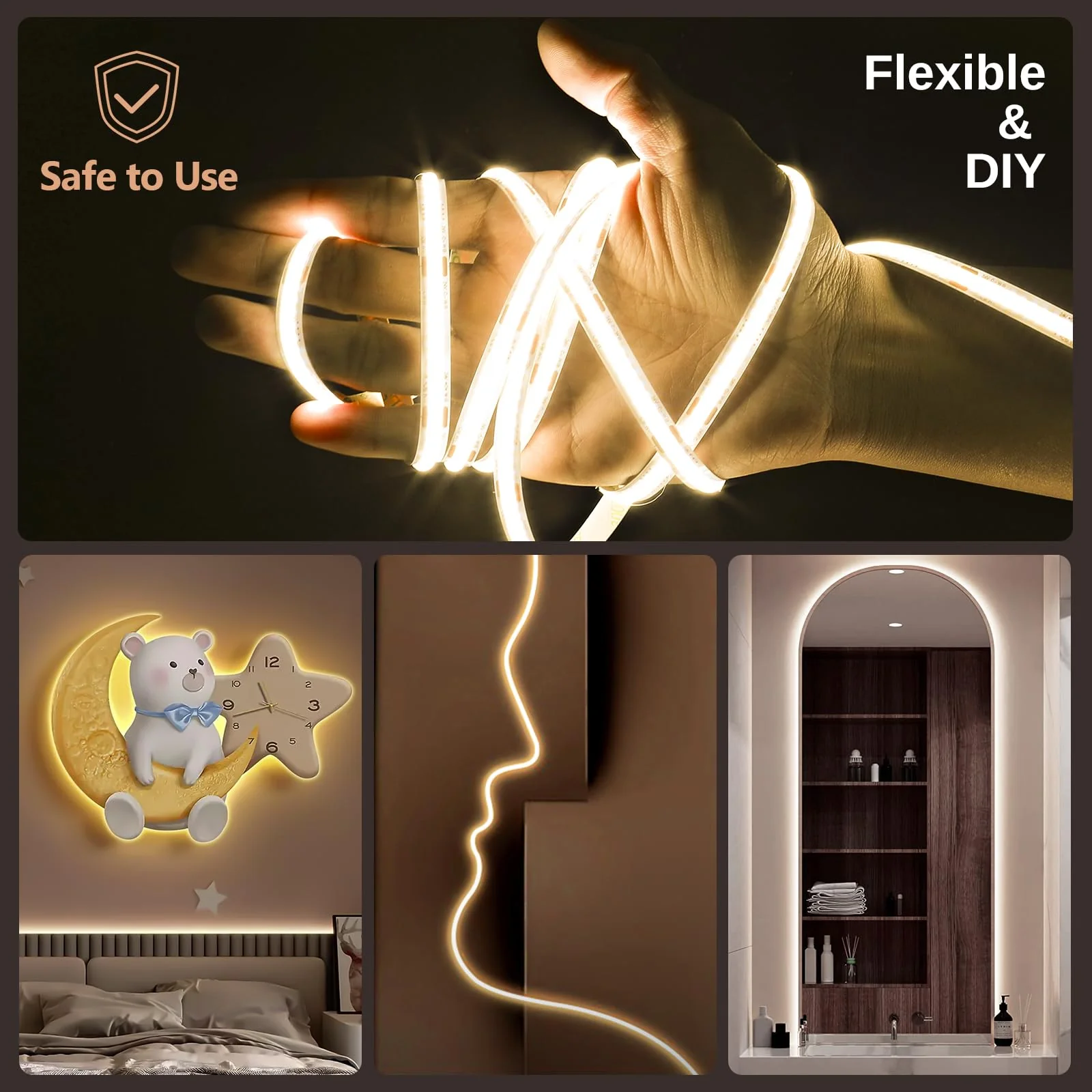 Wefomey COB LED Strip Light White, Dimmable 2700K-6500K High Density 6080LEDs 24V Flexible LED Tape Light with Remote and APP Control, for Under Cabinet Bedroom Kitchen DIY Lighting,1 Rolls of 32.8ft 32.8FT-2700K-6500K Tunable White - Image 5