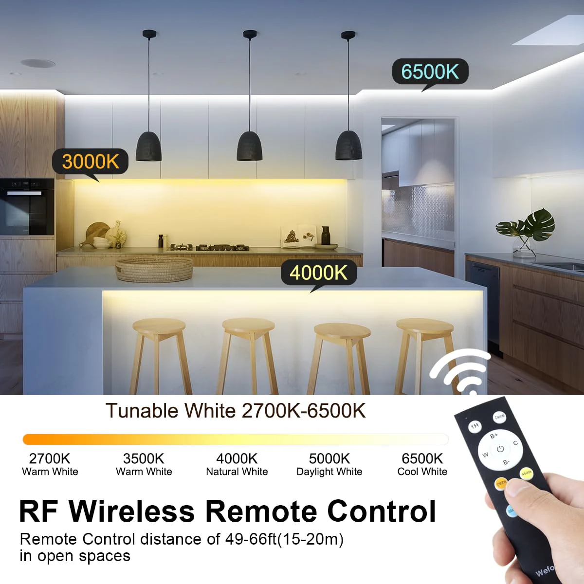 Wefomey White LED Strip Lights, Upgraded 100ft Dimmable 2700K-6500K Bright 24V LED Light Strip with Remote and App Control, 1440 LEDs Flexible Tape Lights for Living Room, Bedroom, Kitchen, Ceiling 100FT/2700K-6500K Tunable White - Image 3