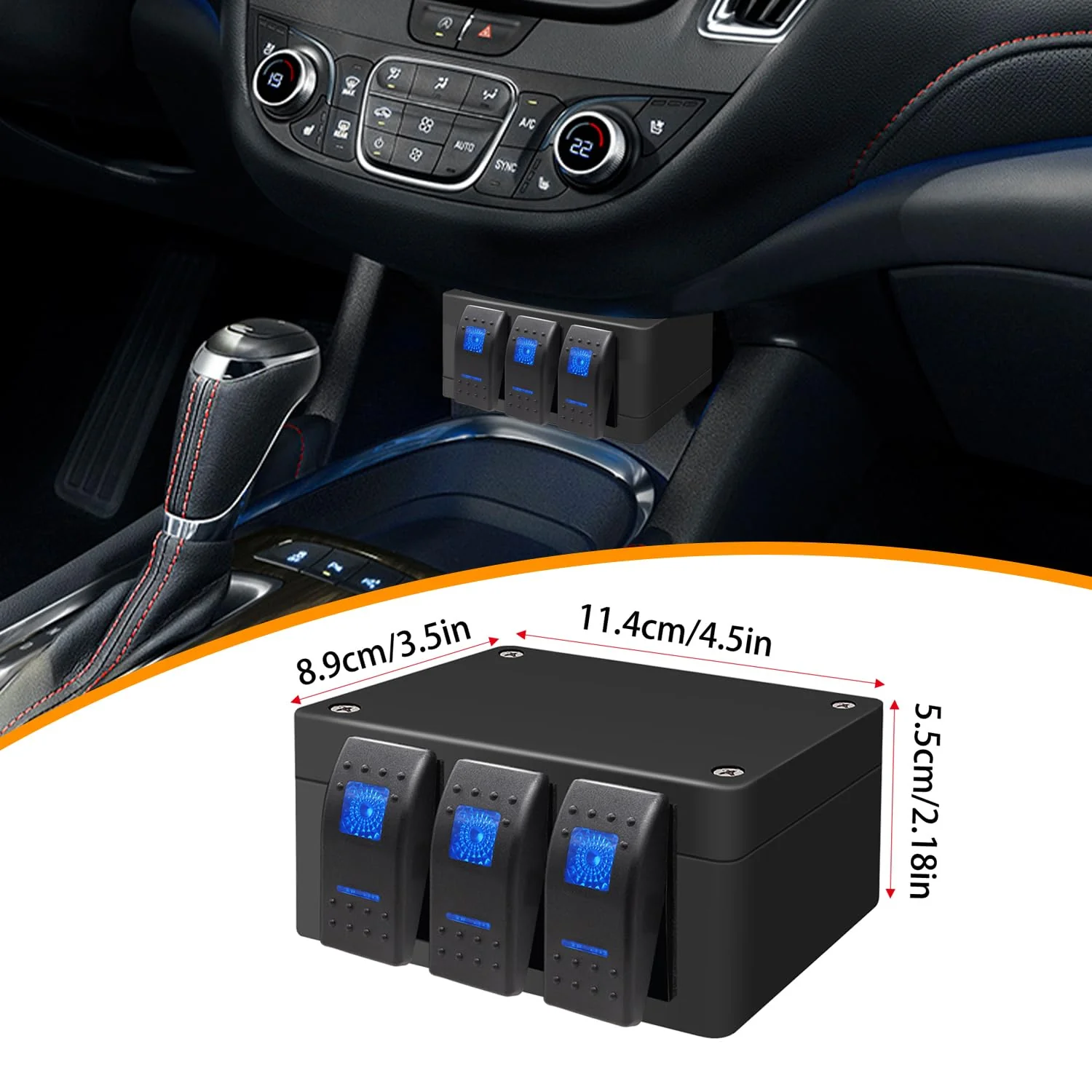 weideer 3 Gang Rocker Switch Box Blue LED 12V 24V DC Rocker Switch Panel with Night Glow Stickers for Car Trucks Boats RVs A (Any three combinations) - Image 7