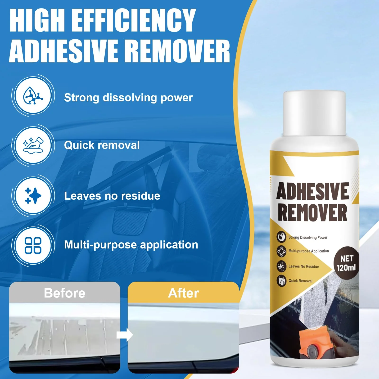 WEILAOK Adhesive Remover, Super Glue Remover, Label Remover, Quick Dissolve, Glue Remover Quickly Removes Stubborn Labels, Adhesive Residue -120 ml + Adhesive Removal Wipes x 36 - Image 2