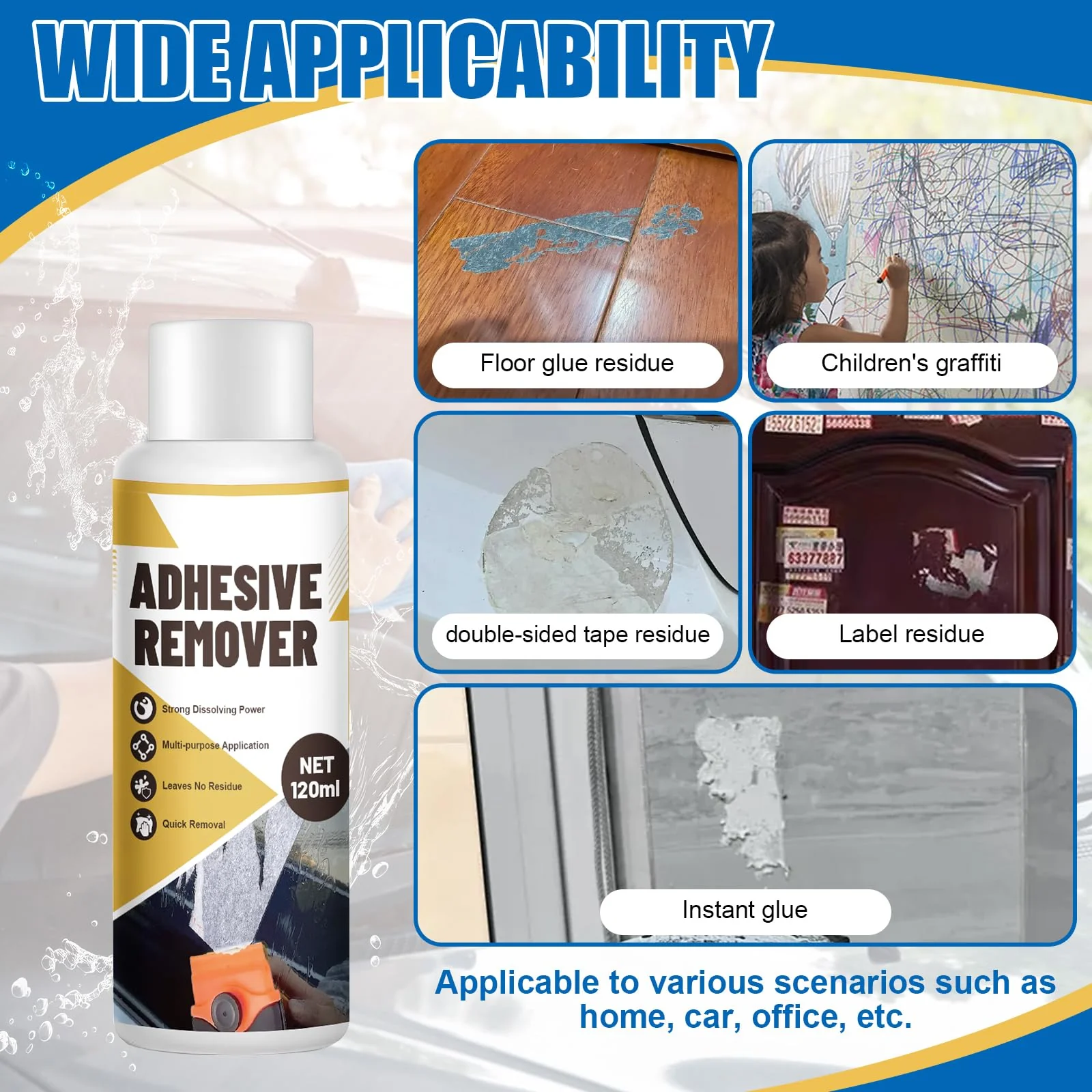 WEILAOK Adhesive Remover, Super Glue Remover, Label Remover, Quick Dissolve, Glue Remover Quickly Removes Stubborn Labels, Adhesive Residue -120 ml + Adhesive Removal Wipes x 36 - Image 6