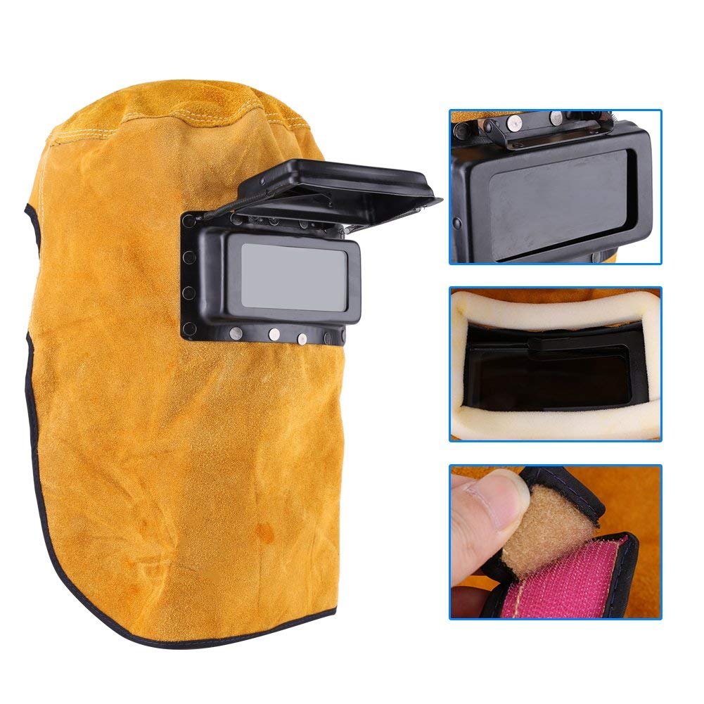 Welding Helmet Mask with Lens, Leather Welding Hood Work Hat, Adjustable Welding Helmet Mask, Sweat Absorption, Heat Resistant, Breathable, for Welding Workplaces - Image 2