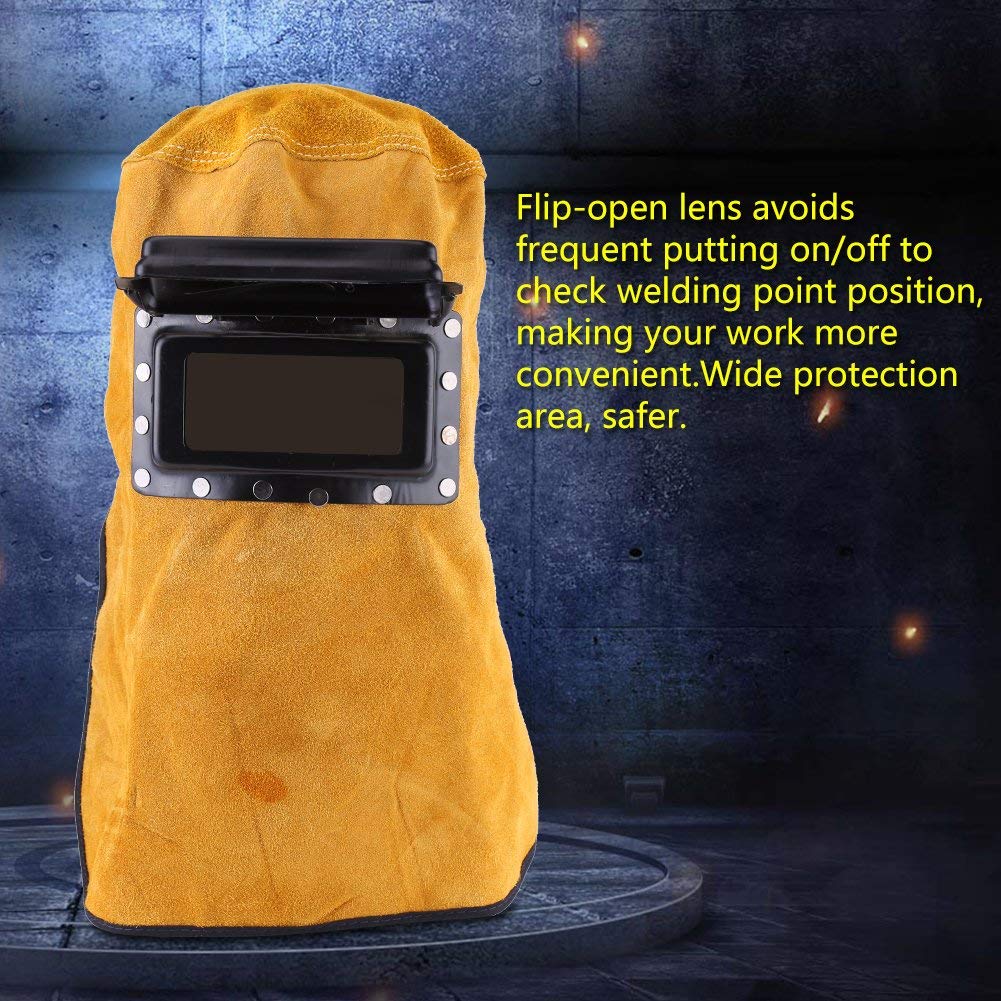 Welding Helmet Mask with Lens, Leather Welding Hood Work Hat, Adjustable Welding Helmet Mask, Sweat Absorption, Heat Resistant, Breathable, for Welding Workplaces - Image 3