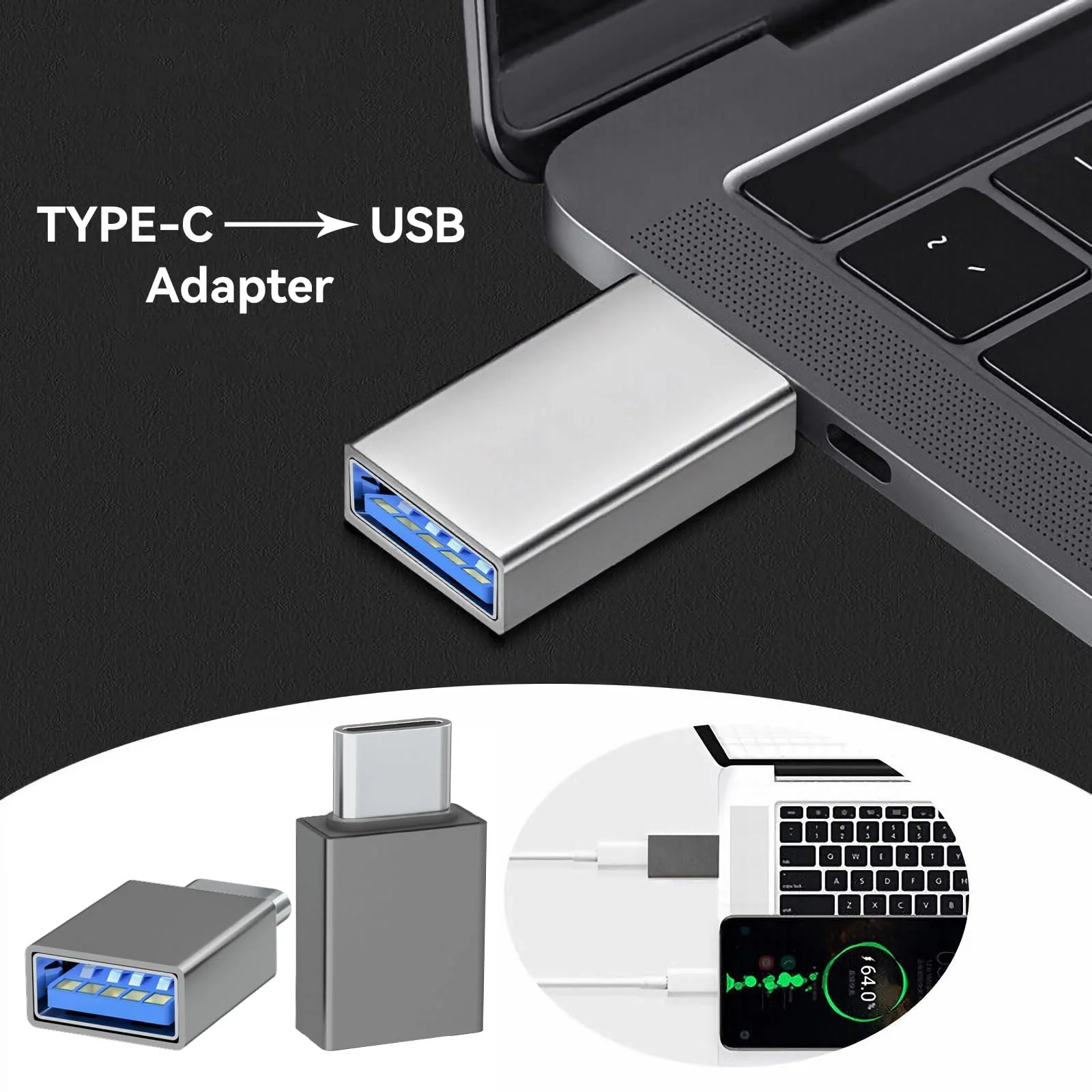 Welldiea USB C to USB Adapter 4 Pack, Type C Male to USB 3.0 Female OTG Converter,Thunderbolt 4/3 to USB Adapter for iPhone 15 Pro Max Plus,MacBook Pro Air,Samsung Galaxy,iPad (Black) Black - Image 2