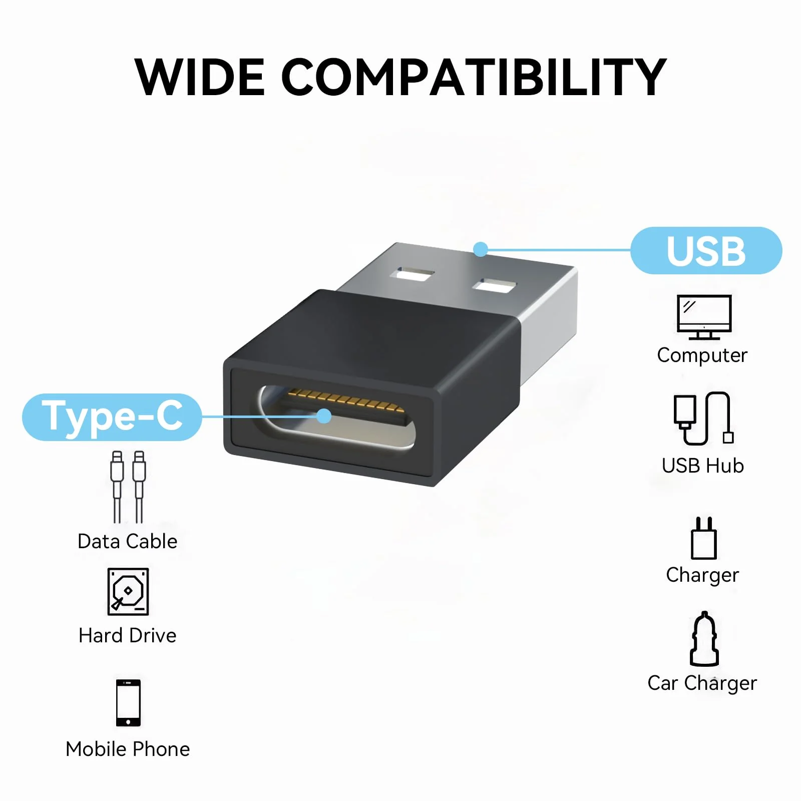 Welldiea USB to USB C Adapter 4 Pack, USB C Female to USB Male OTG Charger Type C Converter Compatible with Apple Watch Ultra iWatch 7-9,iPhone 15~13 Plus Pro Max,AirPods 3,iPad Air,Car,Galaxy (Black) Black - Image 6