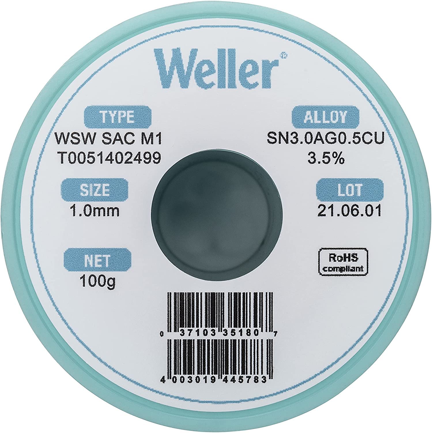 Weller WSW SAC M1 (T0051402499) Lead-Free Solder Wire, Diameter 1.0 mm, Alloy Sn96.5Ag3Cu0.5, Flux Content 3.5%, 100 g 1,0mm, 100g - Image 2