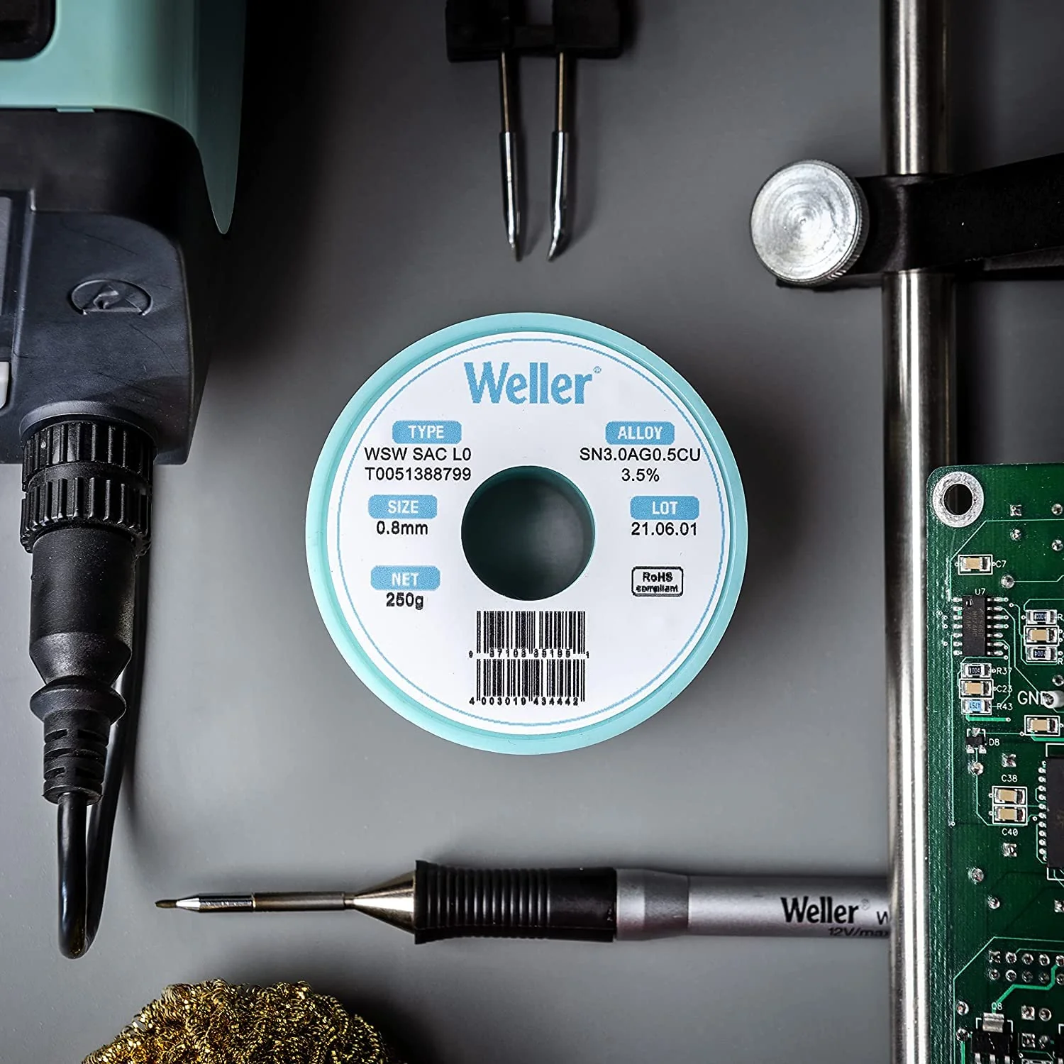 Weller WSW SCN M1 (T0051402799) 0.5mm Lead Free Solder Wire Alloy Sn99.3Cu0.6Ni0.05 Flux Content 3.5% 100g Silver 0,5mm, 100g - Image 8