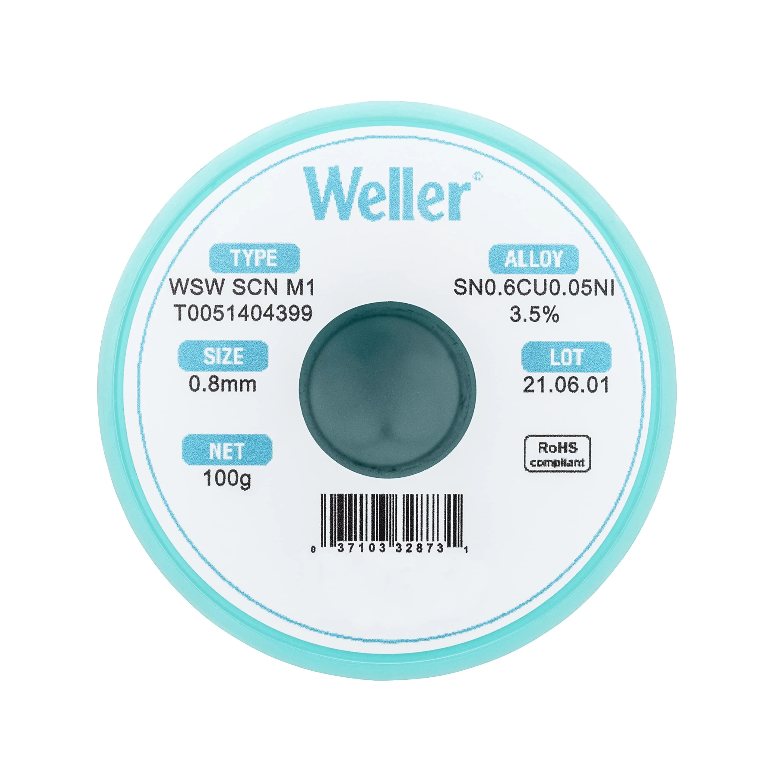 Weller WSW SCN M1 (T0051404399) Lead Free Solder Wire, Dia: 0.8 mm / 0.039 in, Wt: 100 g / 3.527 oz, Alloy Sn99.3Cu0.6Ni0.05, Flux content 3.5% - Image 2
