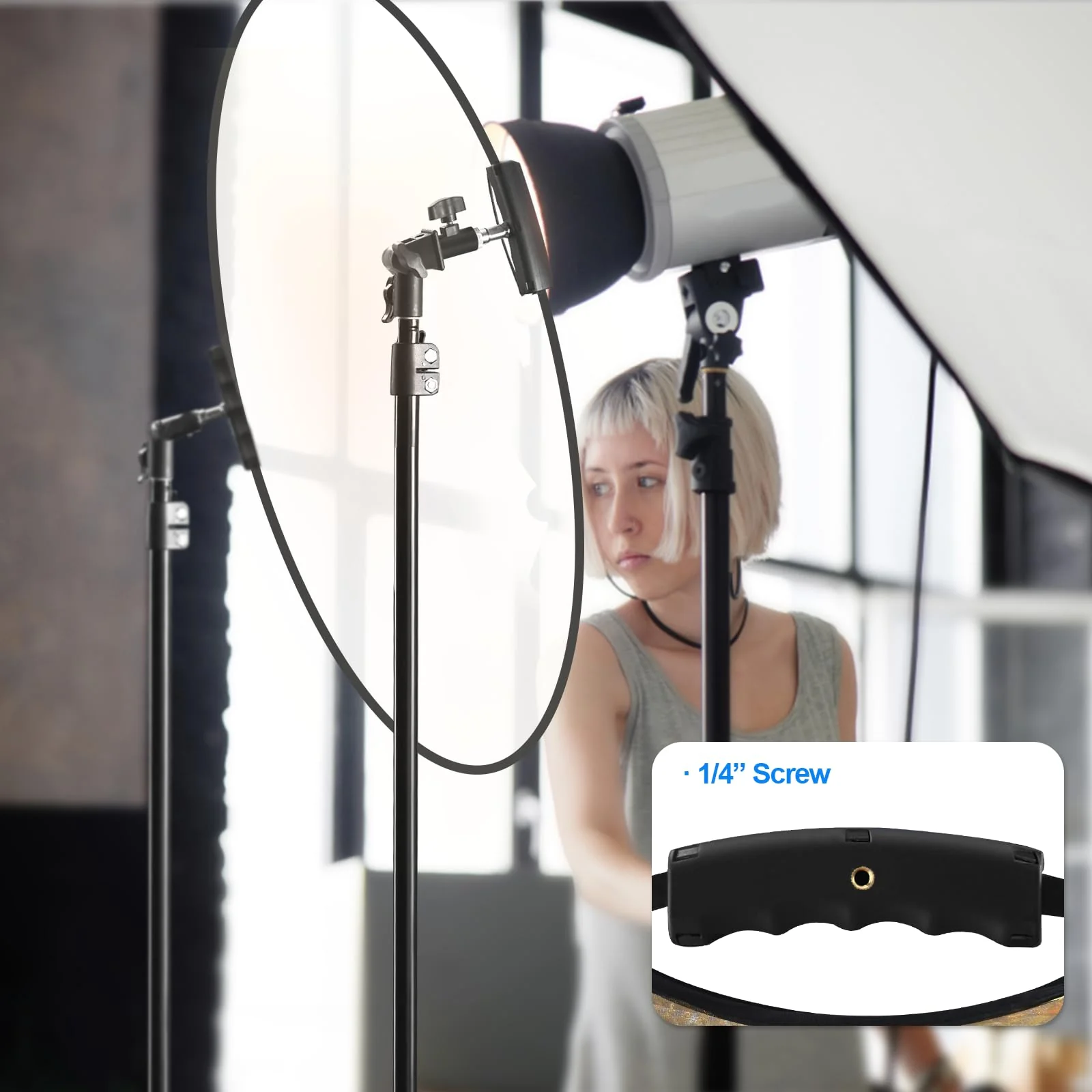 WELLMAKING 32 Inch (80cm) Reflector Photography, Collapsible Light Reflector with Bag & tilt Adapter, 5 in 1 Handle Reflector for Studio & Outdoor Lighting -Translucent, Silver, Gold, White and Black - Image 7