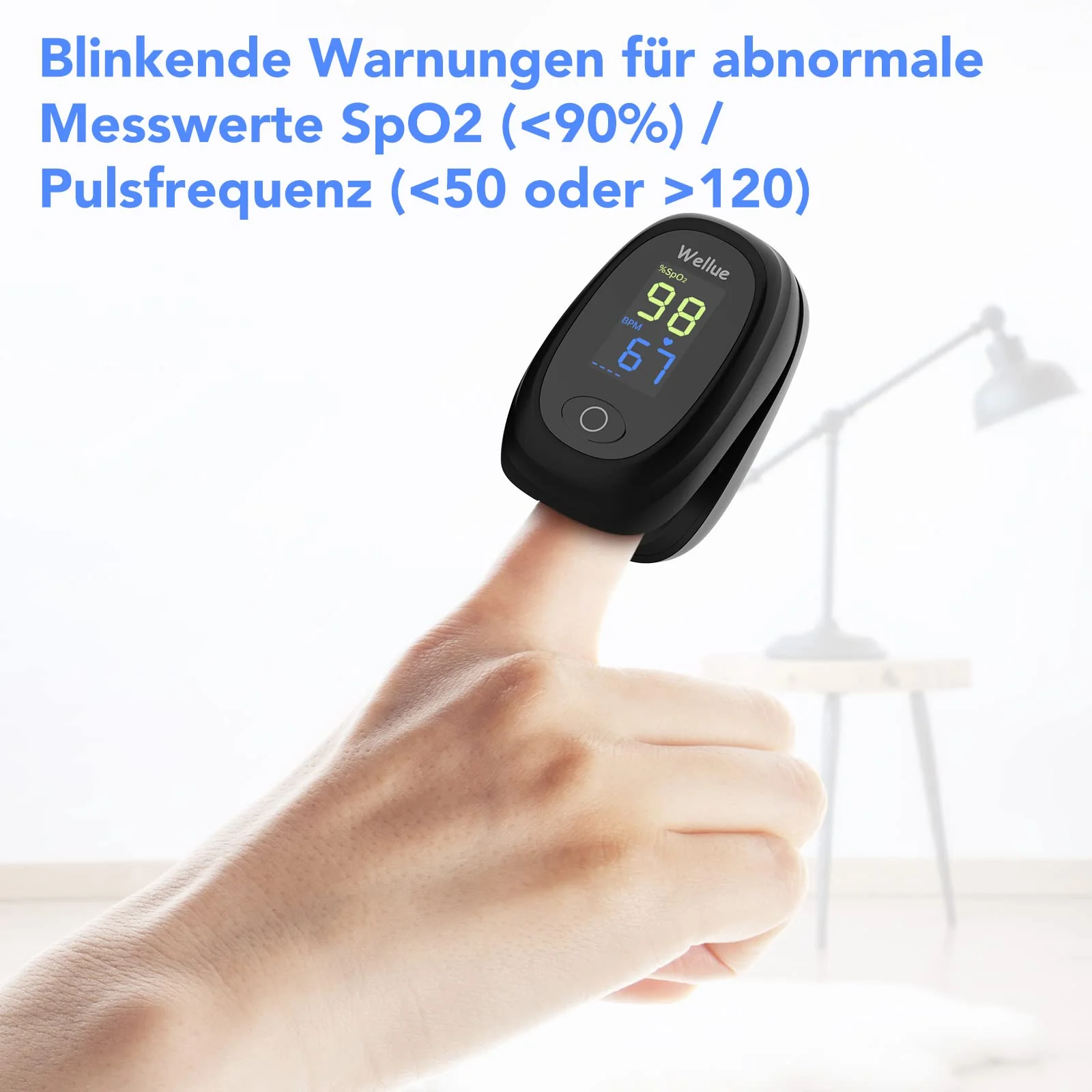 Wellue Pulse Oximeter, Oxygen Saturation Meter Finger, Portable Oxygen Saturation Monitor and Heart Rate Monitor, Automatic Measurement, Easy to Use, with Batteries - Image 3