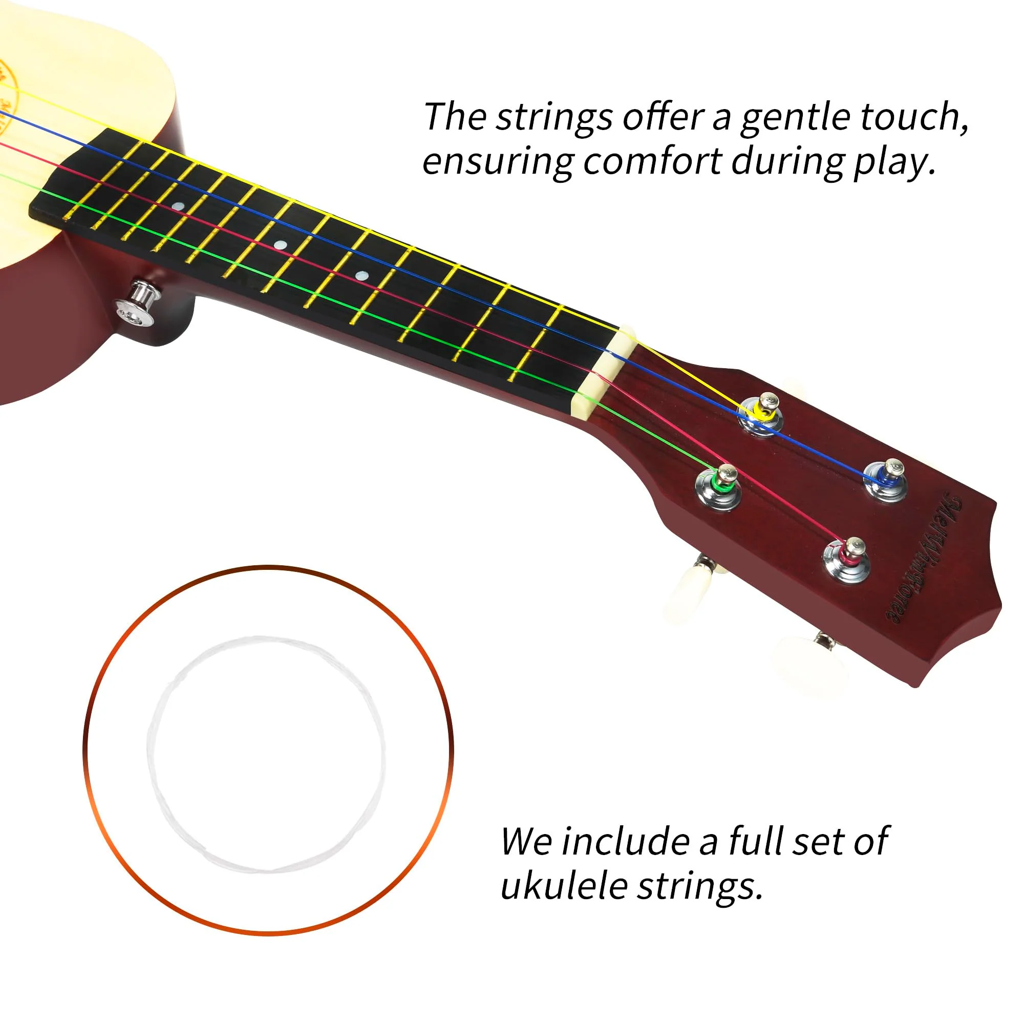 WelWinforee Soprano Ukulele 21 - Beginner Kit for Kids, Complete with Gig Bag, Strap, Tuner, Strings, Picks, Cloth - Ideal for Concerts, Left-Handed Players - Perfect Beginner Ukulele - Image 3