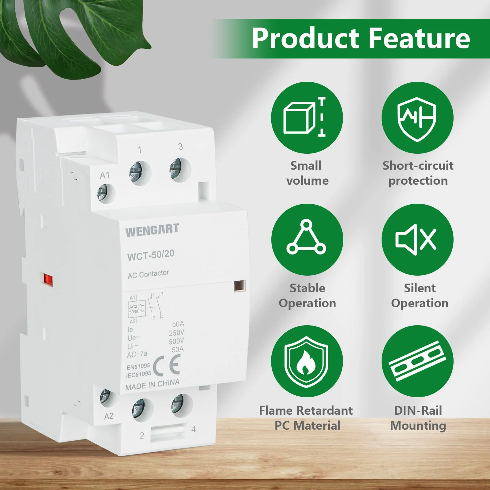 Wengart Compact AC Contactor WCT-50, White, AC230V, 50A, Built for Durability, Whisper Quiet Operation, Energy Saving, with Additional Functions for Household Appliances (2NO) 2NO - Image 2