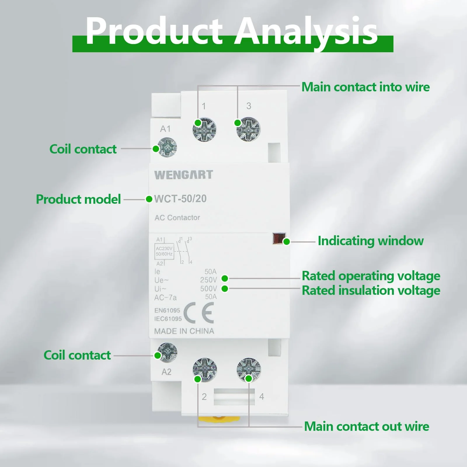 Wengart Compact AC Contactor WCT-50, White, AC230V, 50A, Built for Durability, Whisper Quiet Operation, Energy Saving, with Additional Functions for Household Appliances (2NO) 2NO - Image 3