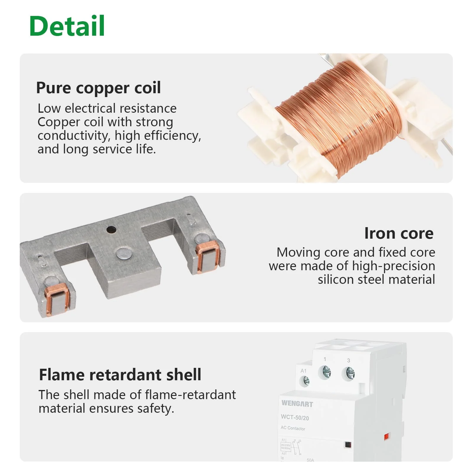 Wengart Compact AC Contactor WCT-50, White, AC230V, 50A, Built for Durability, Whisper Quiet Operation, Energy Saving, with Additional Functions for Household Appliances (2NO) 2NO - Image 5