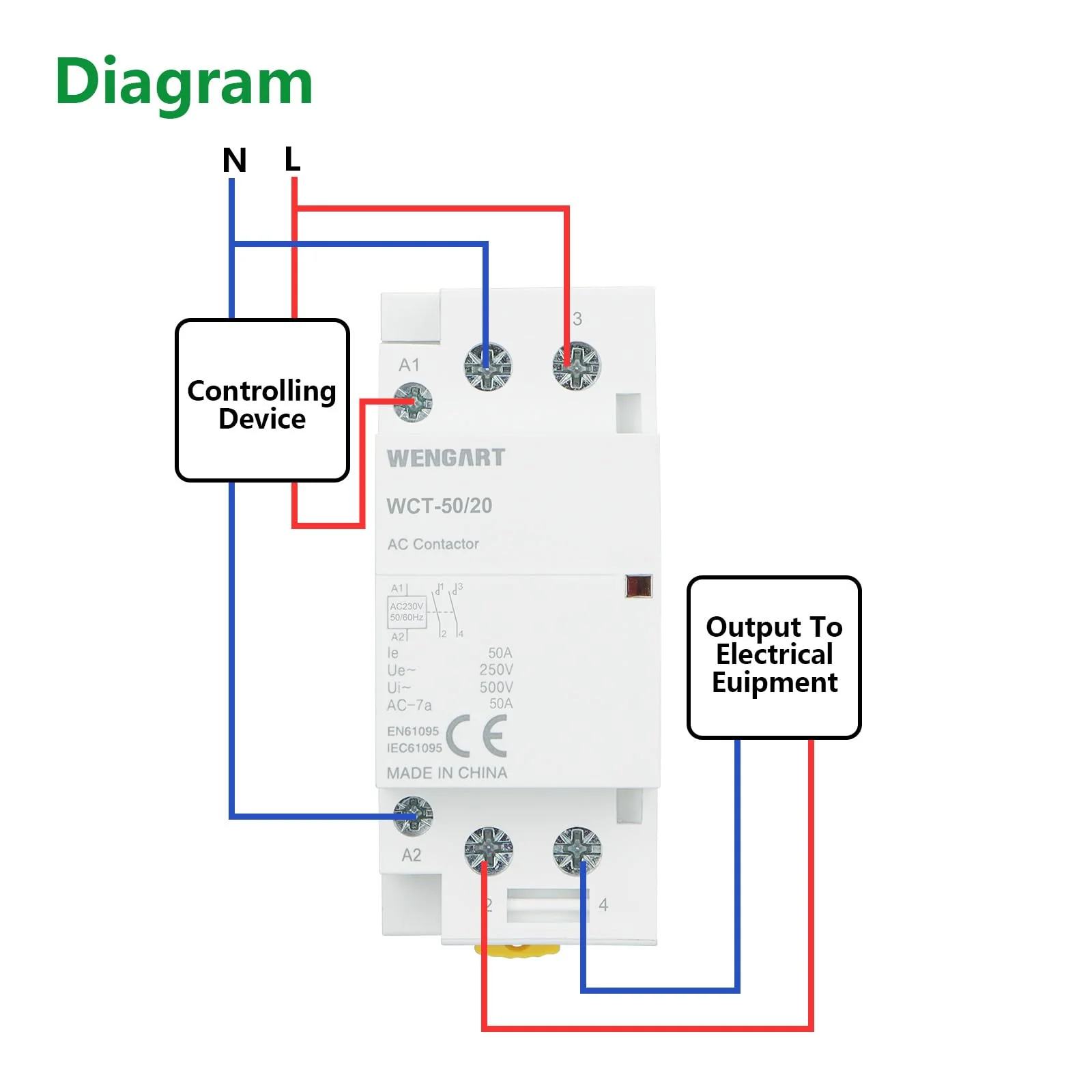 Wengart Compact AC Contactor WCT-50, White, AC230V, 50A, Built for Durability, Whisper Quiet Operation, Energy Saving, with Additional Functions for Household Appliances (2NO) 2NO - Image 6